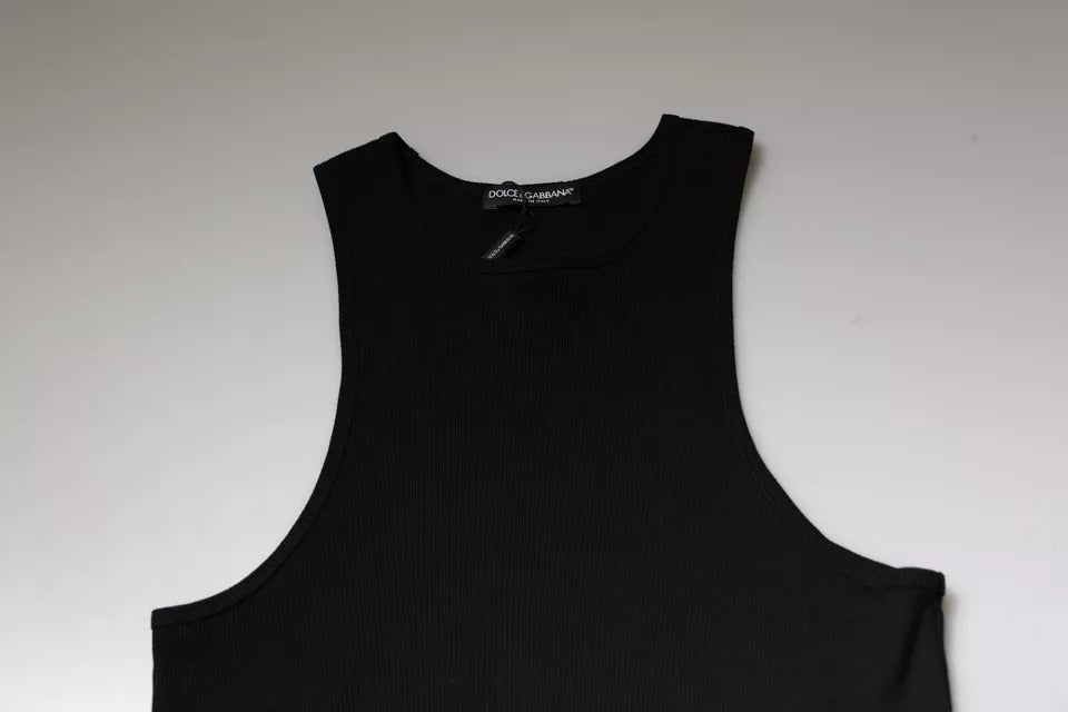 Black Cotton Sleeveless Round Neck Tank T-shirt - ventzia