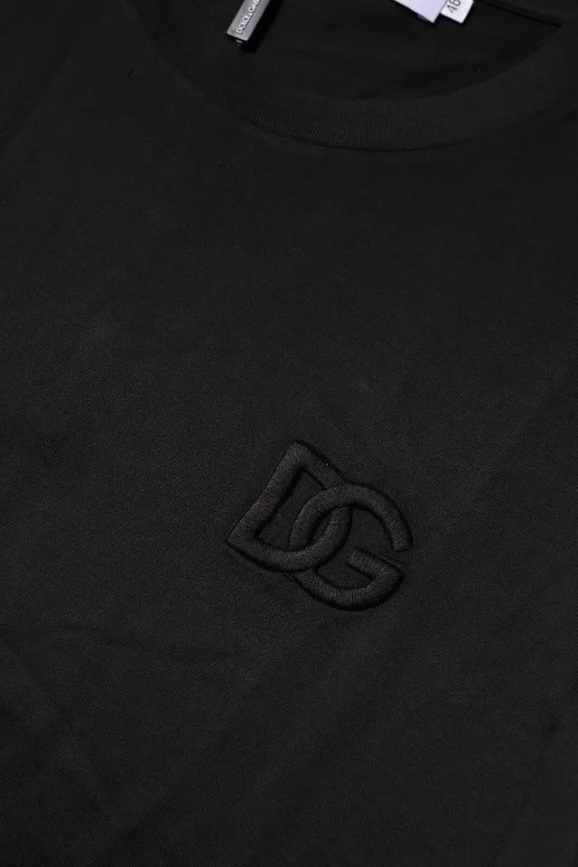 Black Cotton Crew Neck Short Sleeves T-shirt - ventzia