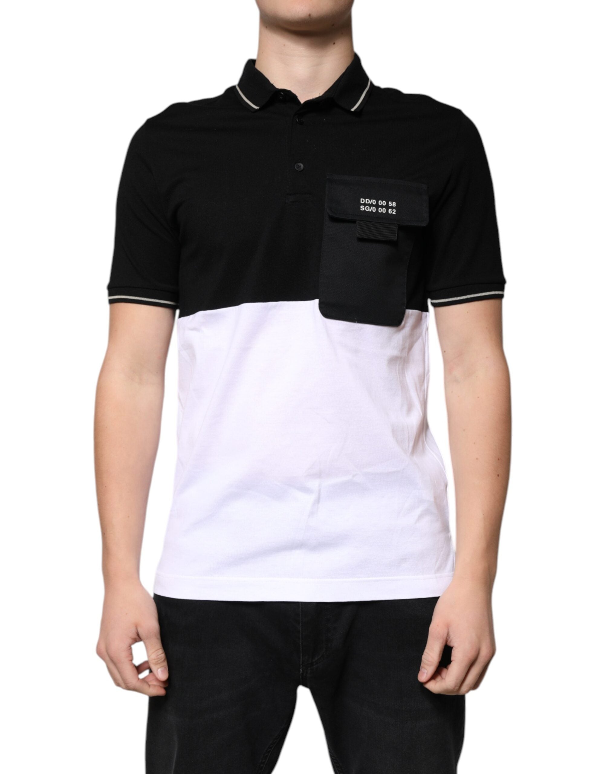 Black White Cotton Short Sleeves Polo T-shirt - ventzia