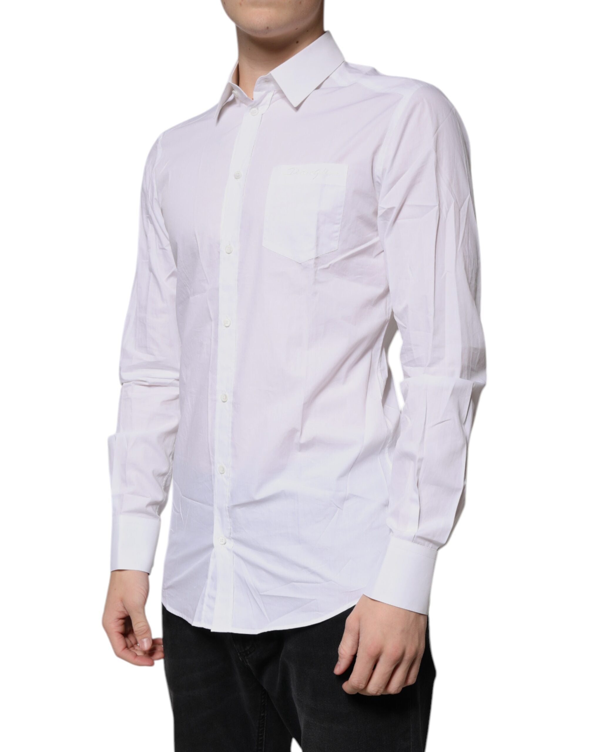 White Cotton Long Sleeves GOLD Dress Shirt - ventzia
