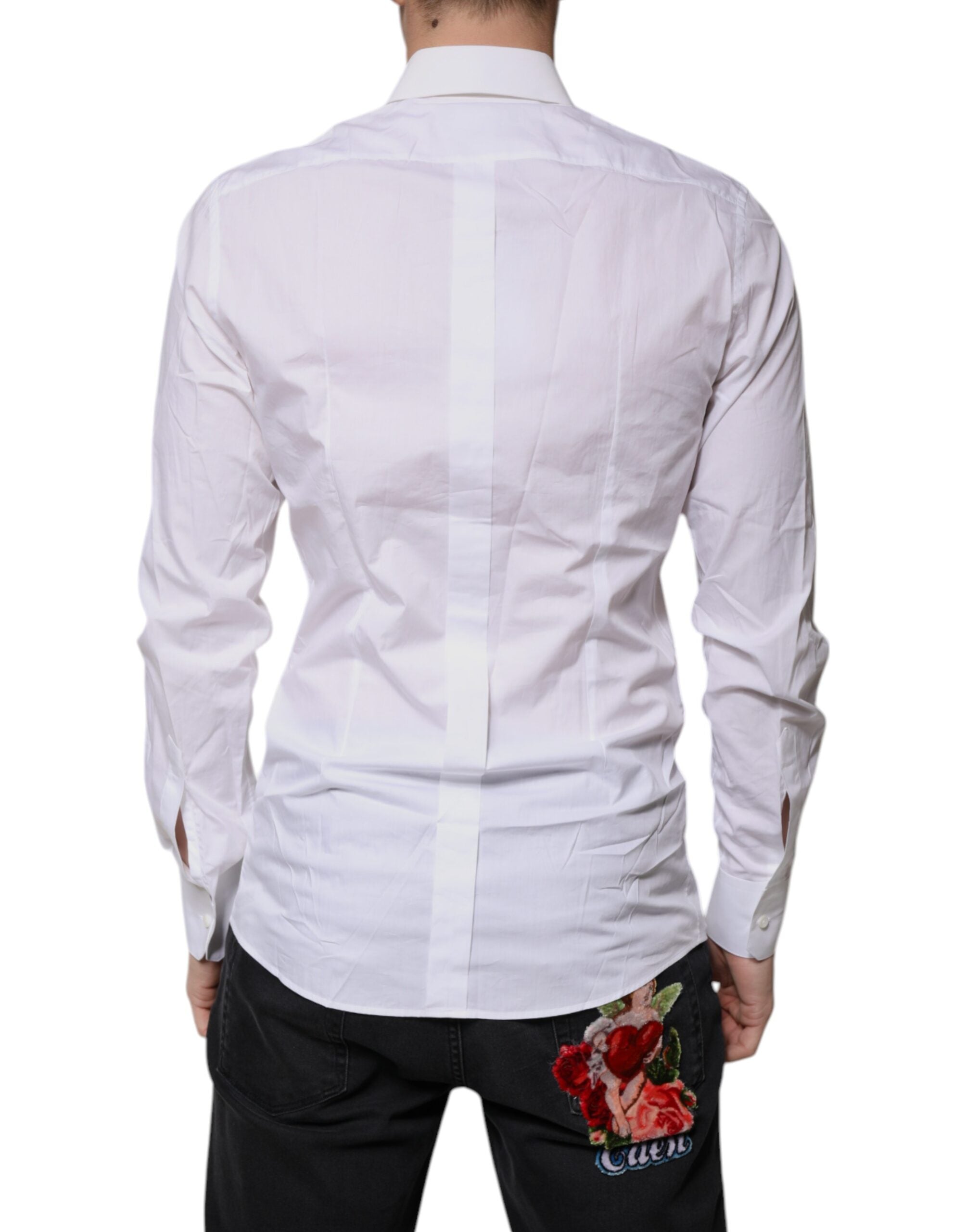 White Cotton Long Sleeves GOLD Dress Shirt - ventzia