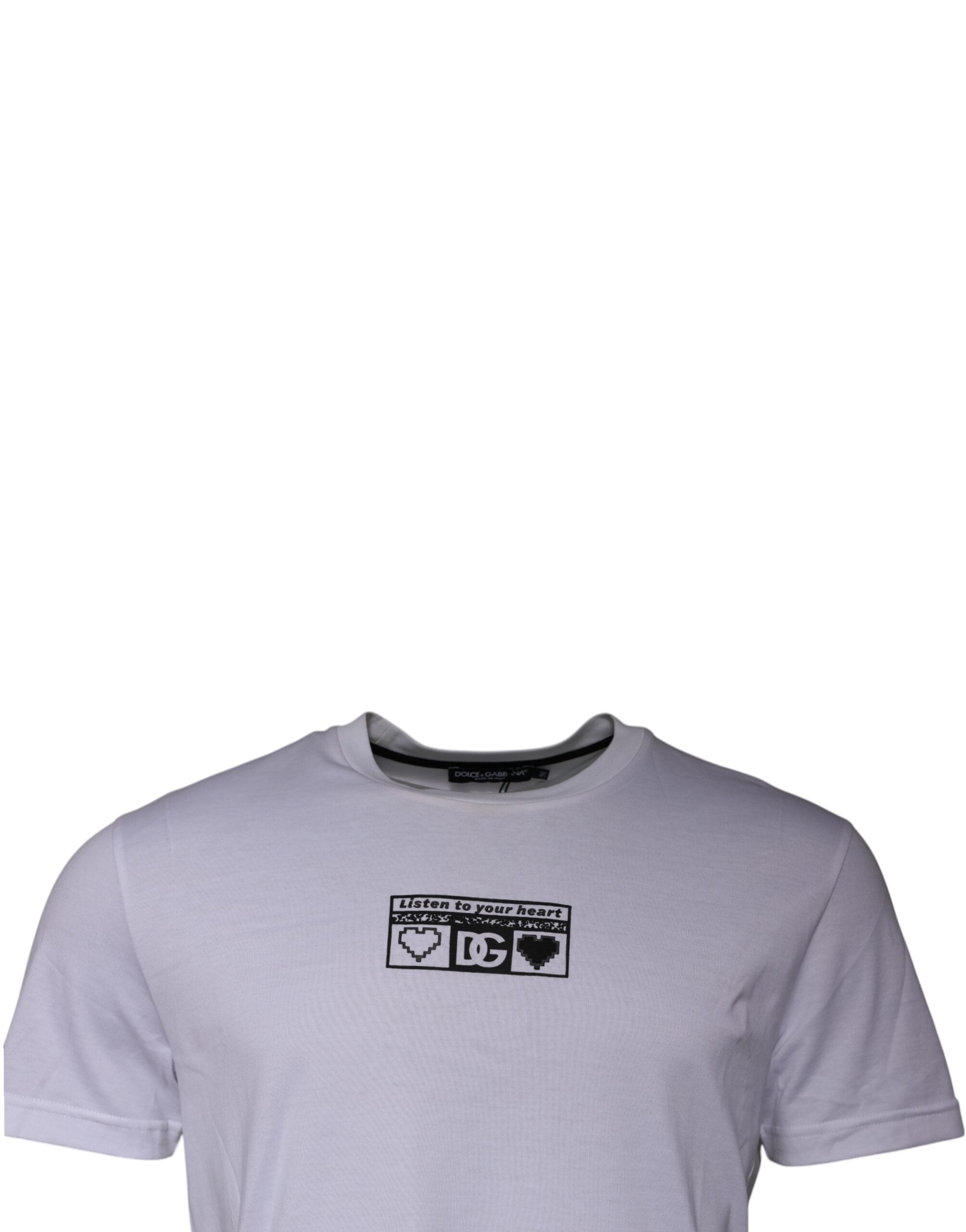 White Logo Print Cotton Crew Neck T-shirt - ventzia
