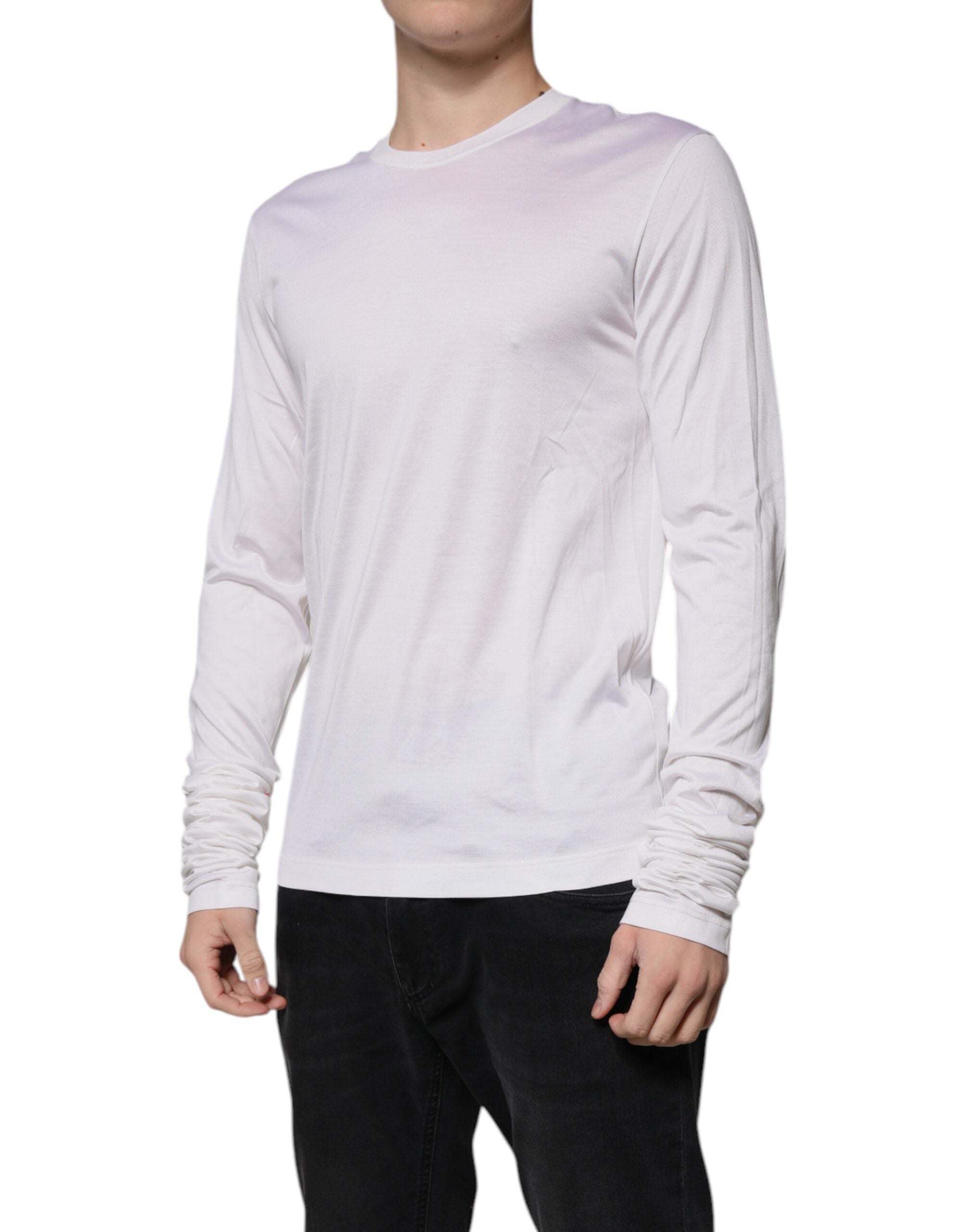 White Silk Crew Neck Men Pullover Sweater - ventzia