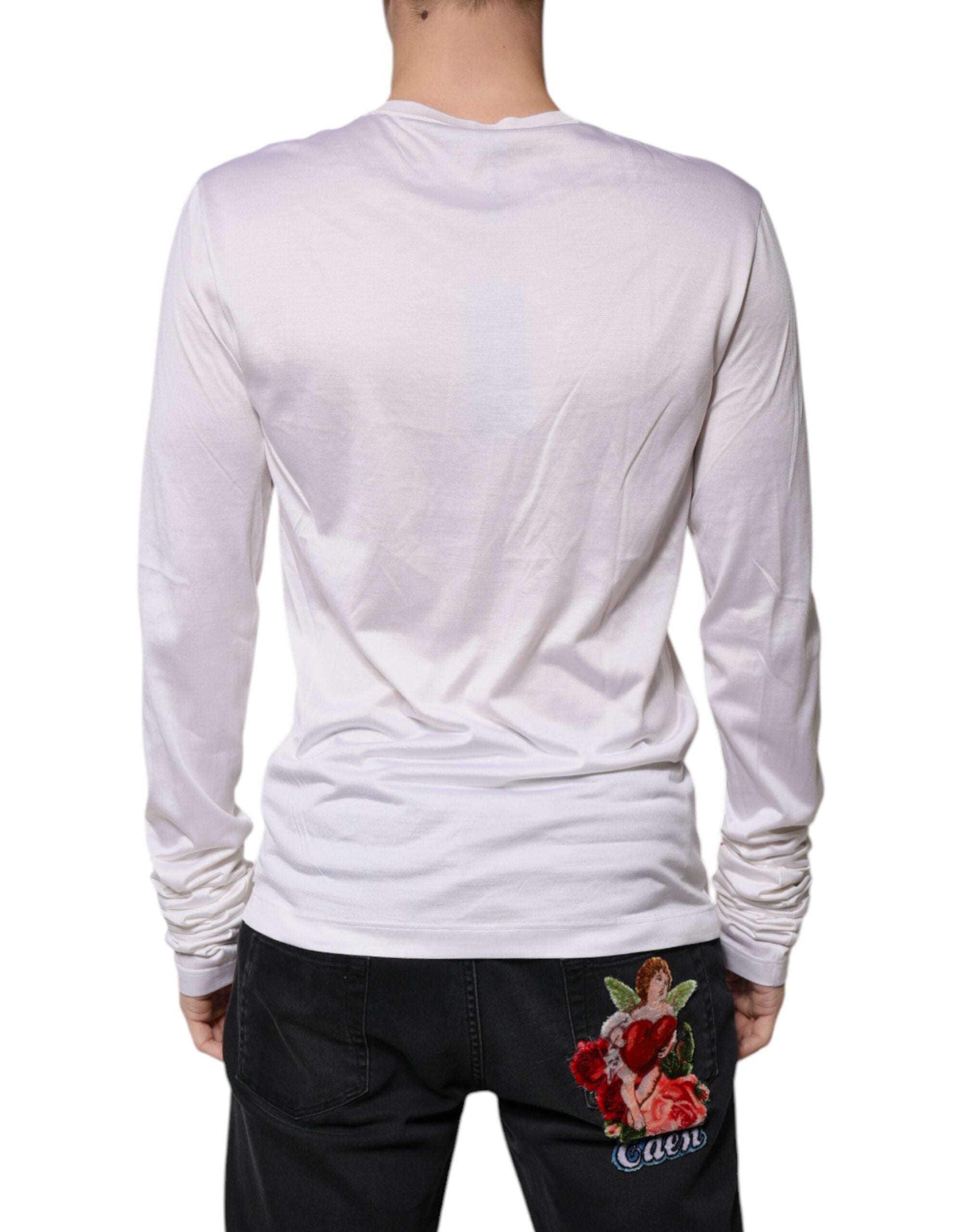 White Silk Crew Neck Men Pullover Sweater - ventzia