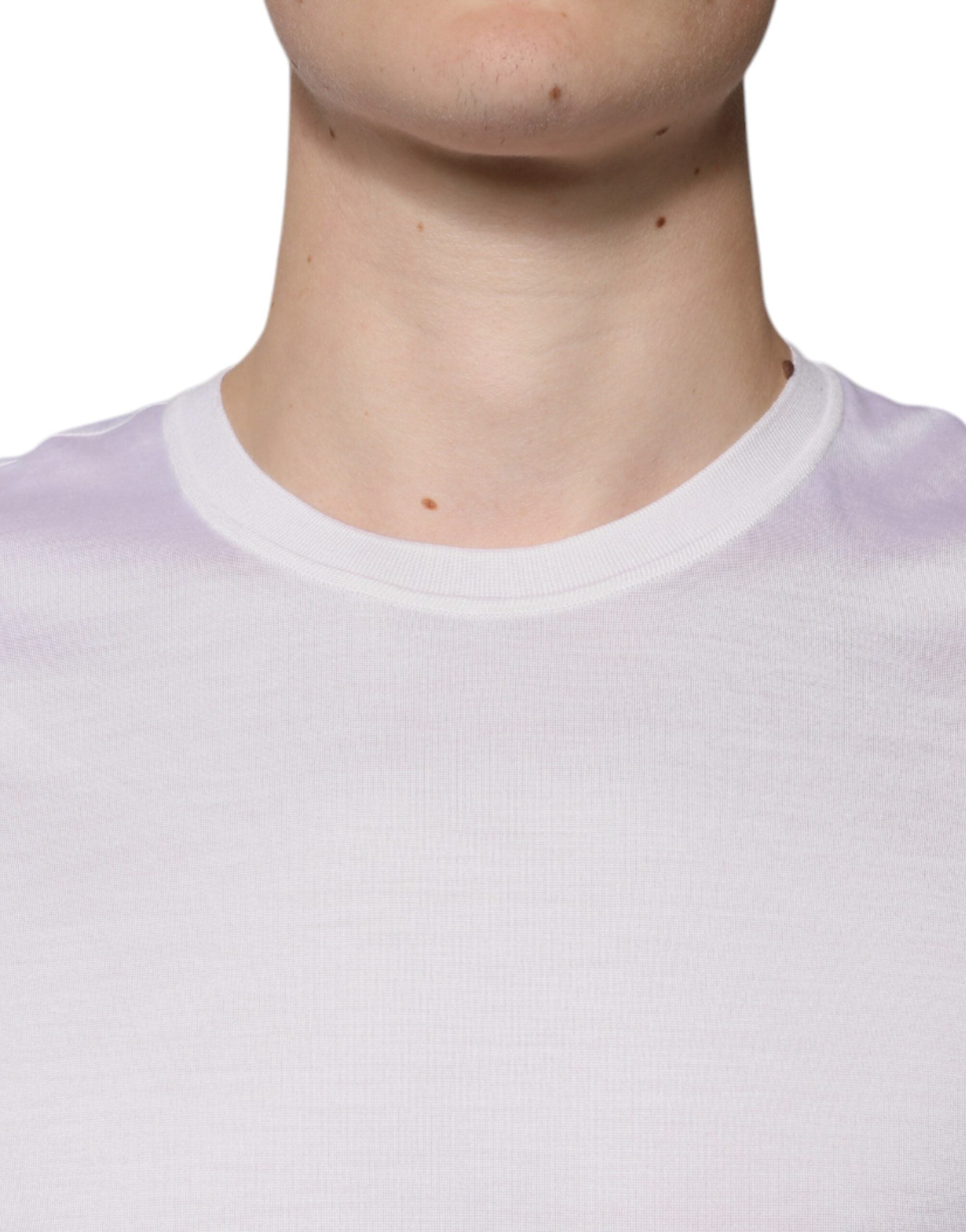 White Silk Crew Neck Men Pullover Sweater - ventzia