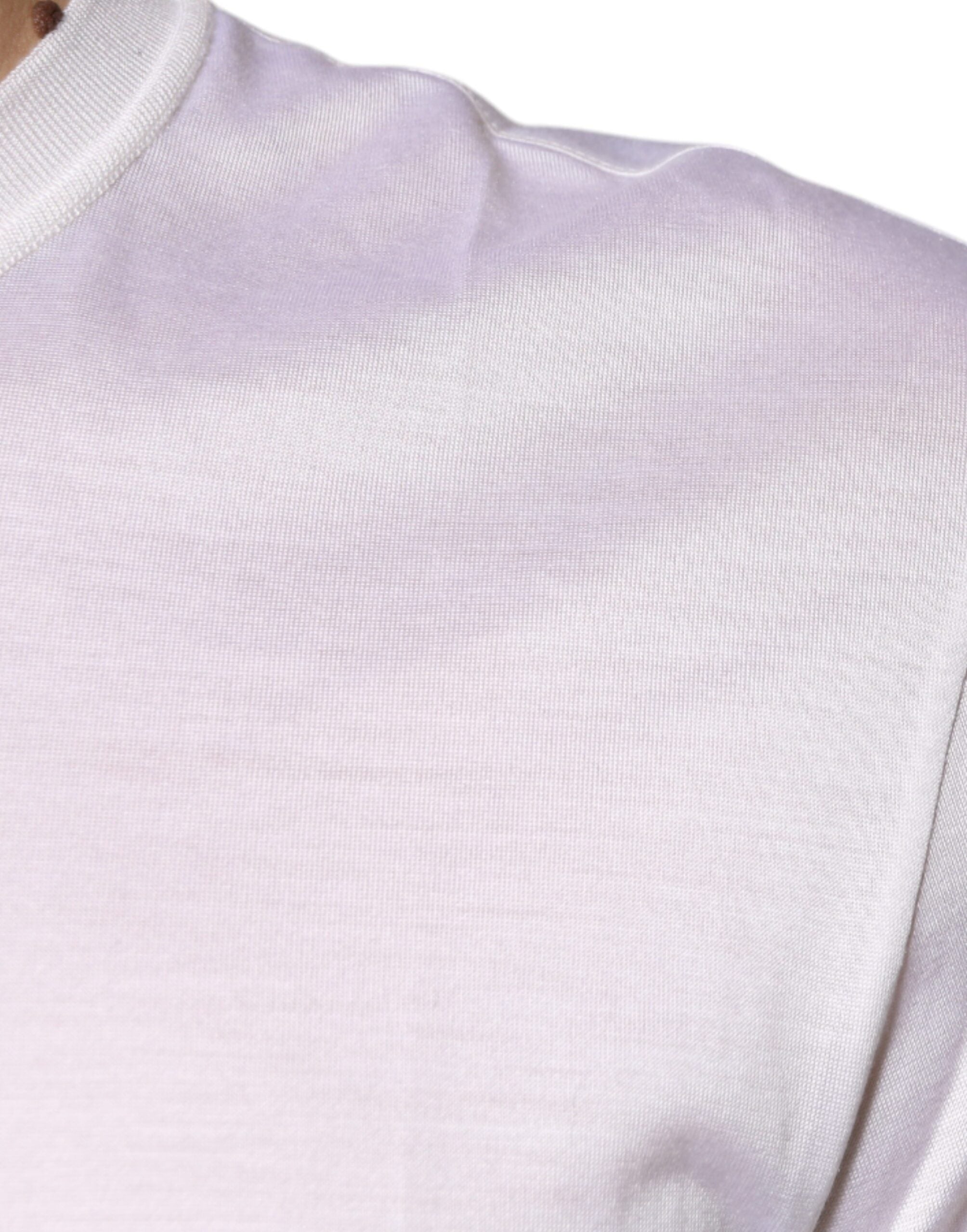 White Silk Crew Neck Men Pullover Sweater - ventzia