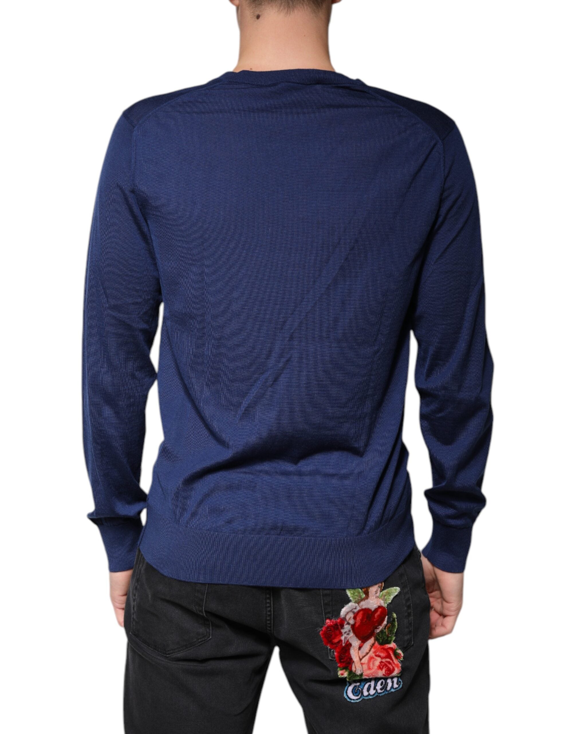 Navy Blue Cashmere V-neck Pullover Sweater - ventzia