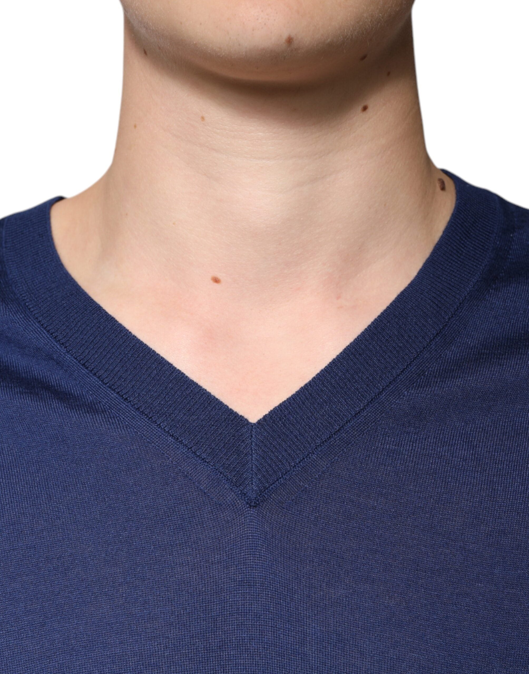 Navy Blue Cashmere V-neck Pullover Sweater - ventzia
