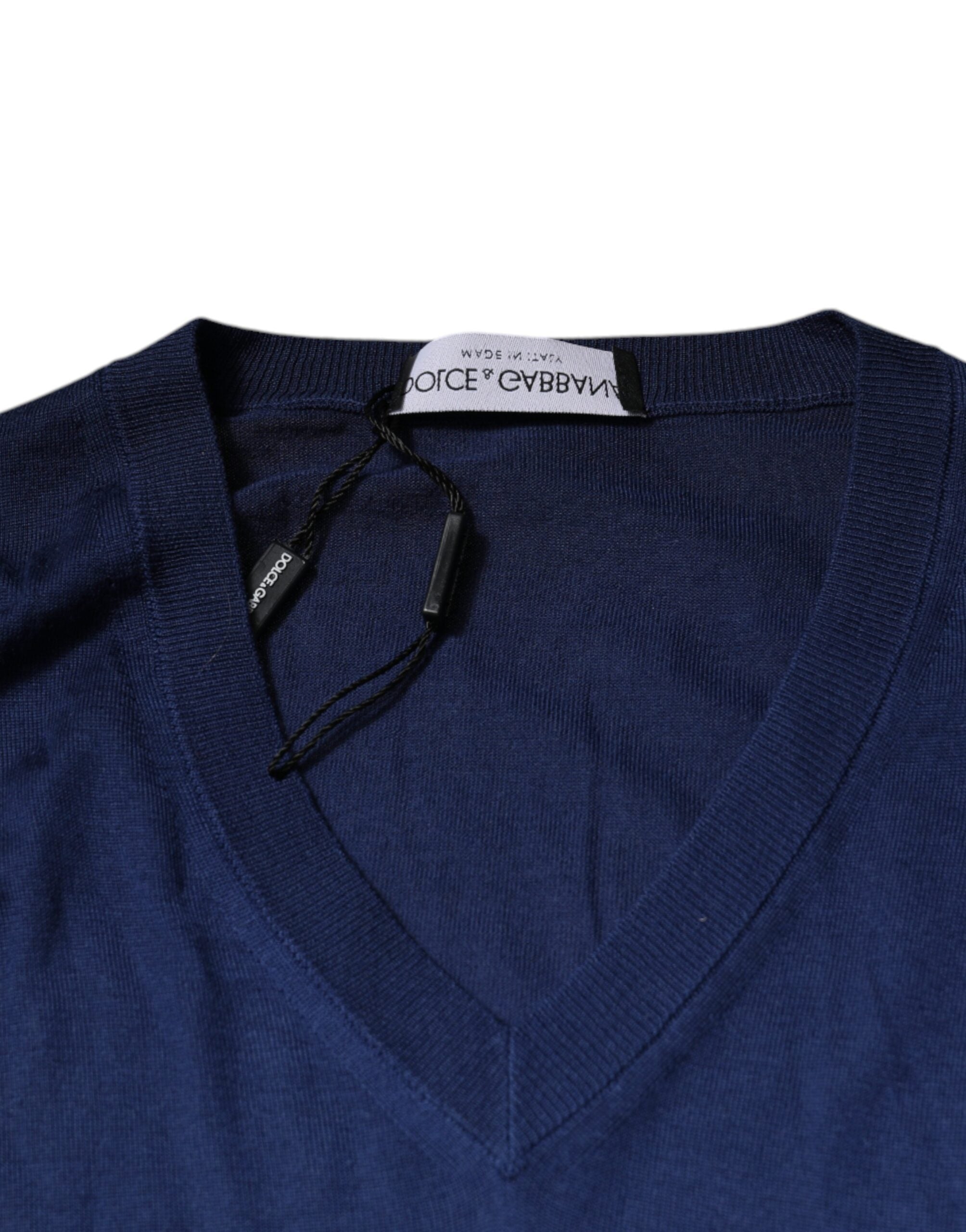 Navy Blue Cashmere V-neck Pullover Sweater - ventzia