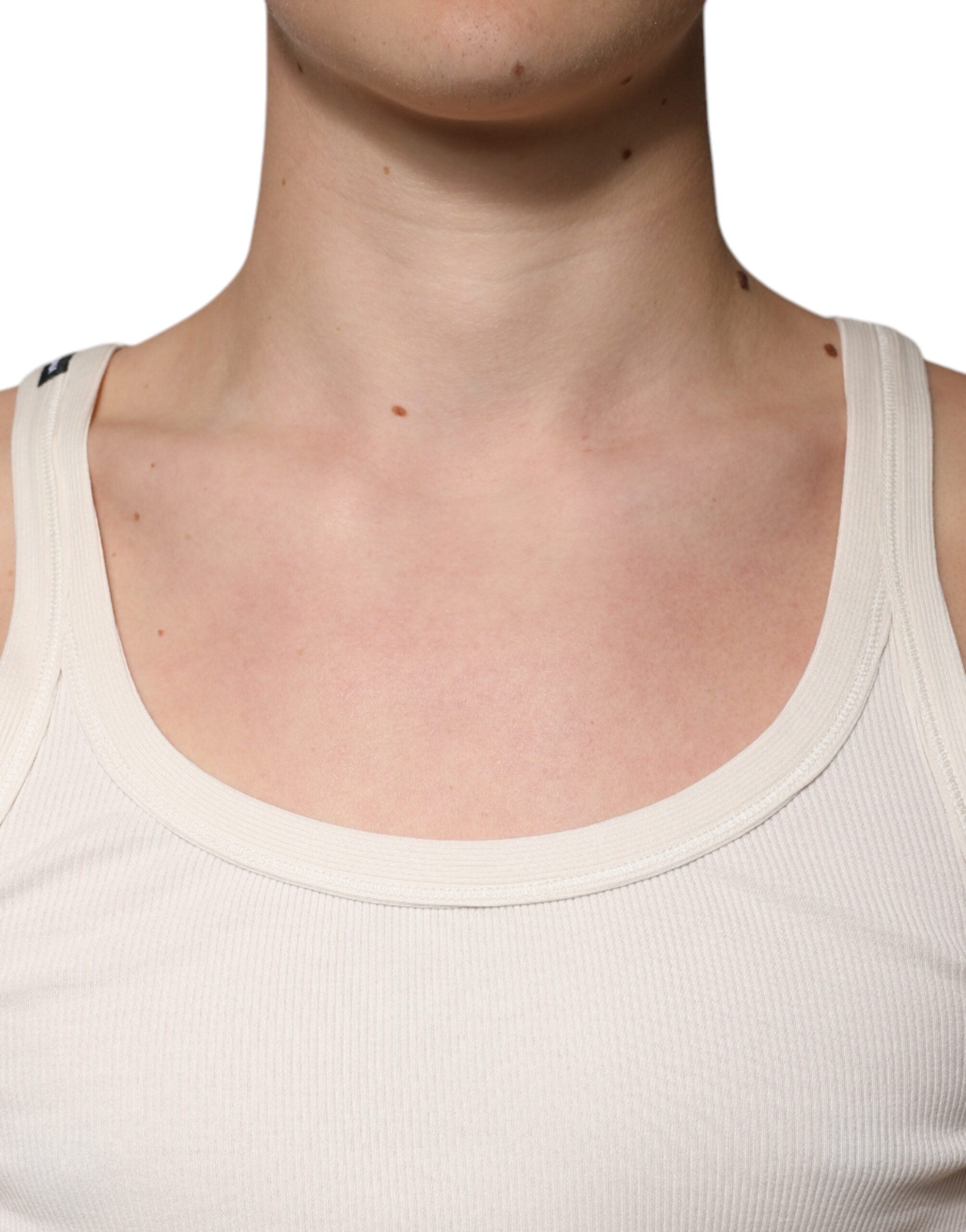 Off White Cotton Sleeveless Round Neck Tank T-shirt - ventzia