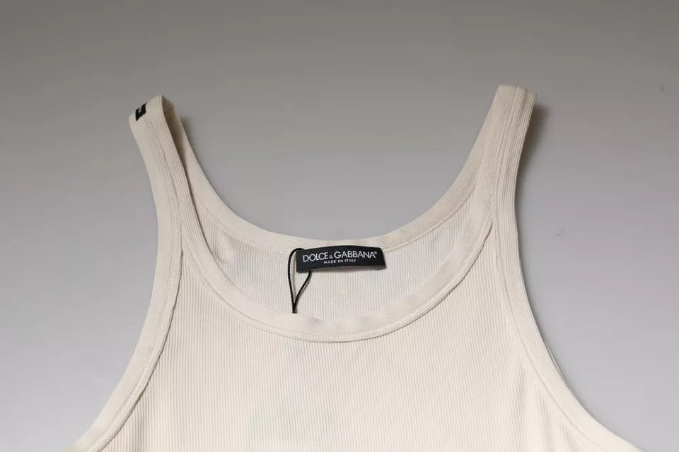 Off White Cotton Sleeveless Round Neck Tank T-shirt - ventzia