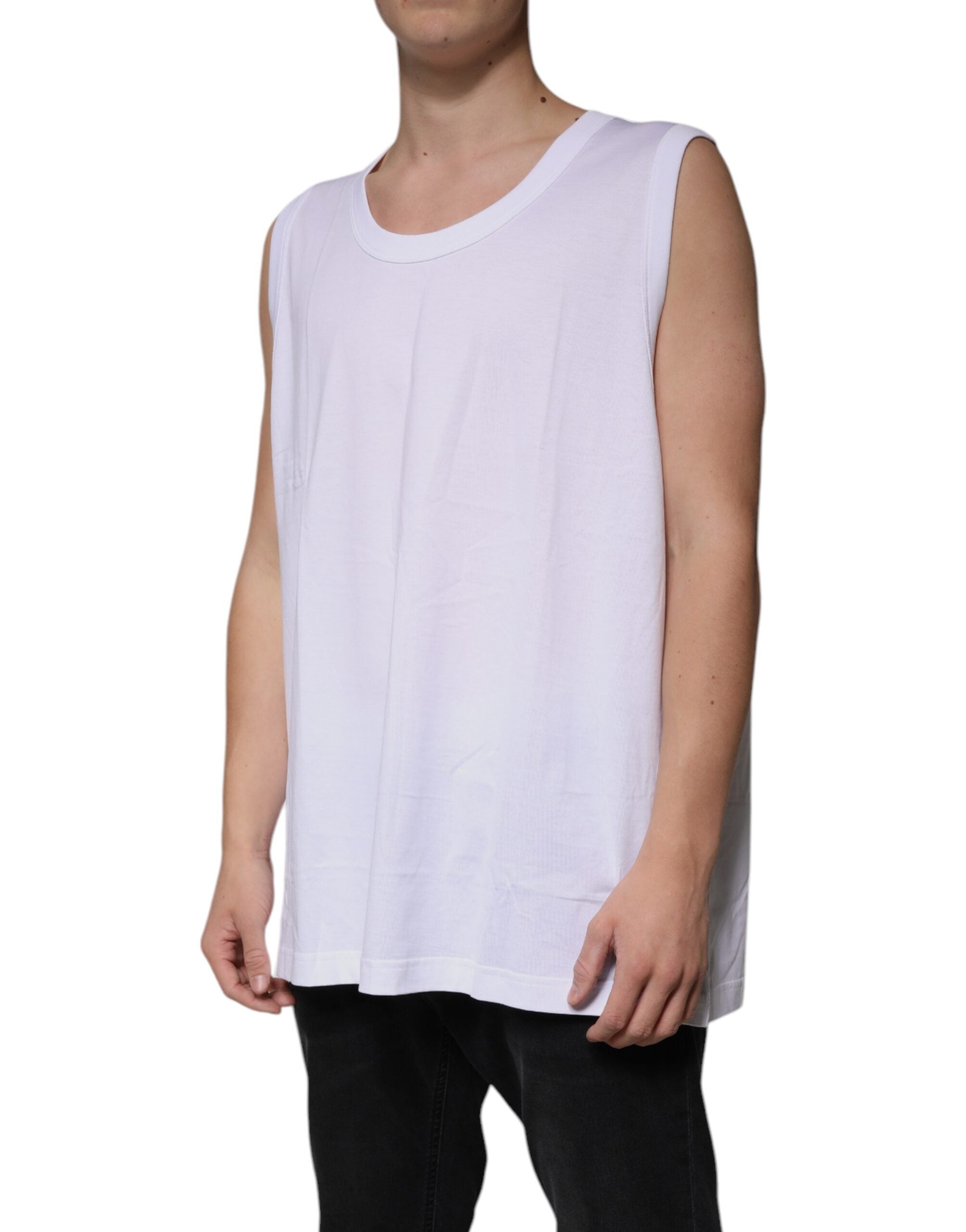 White Cotton Sleeveless Round Neck Tank T-shirt - ventzia