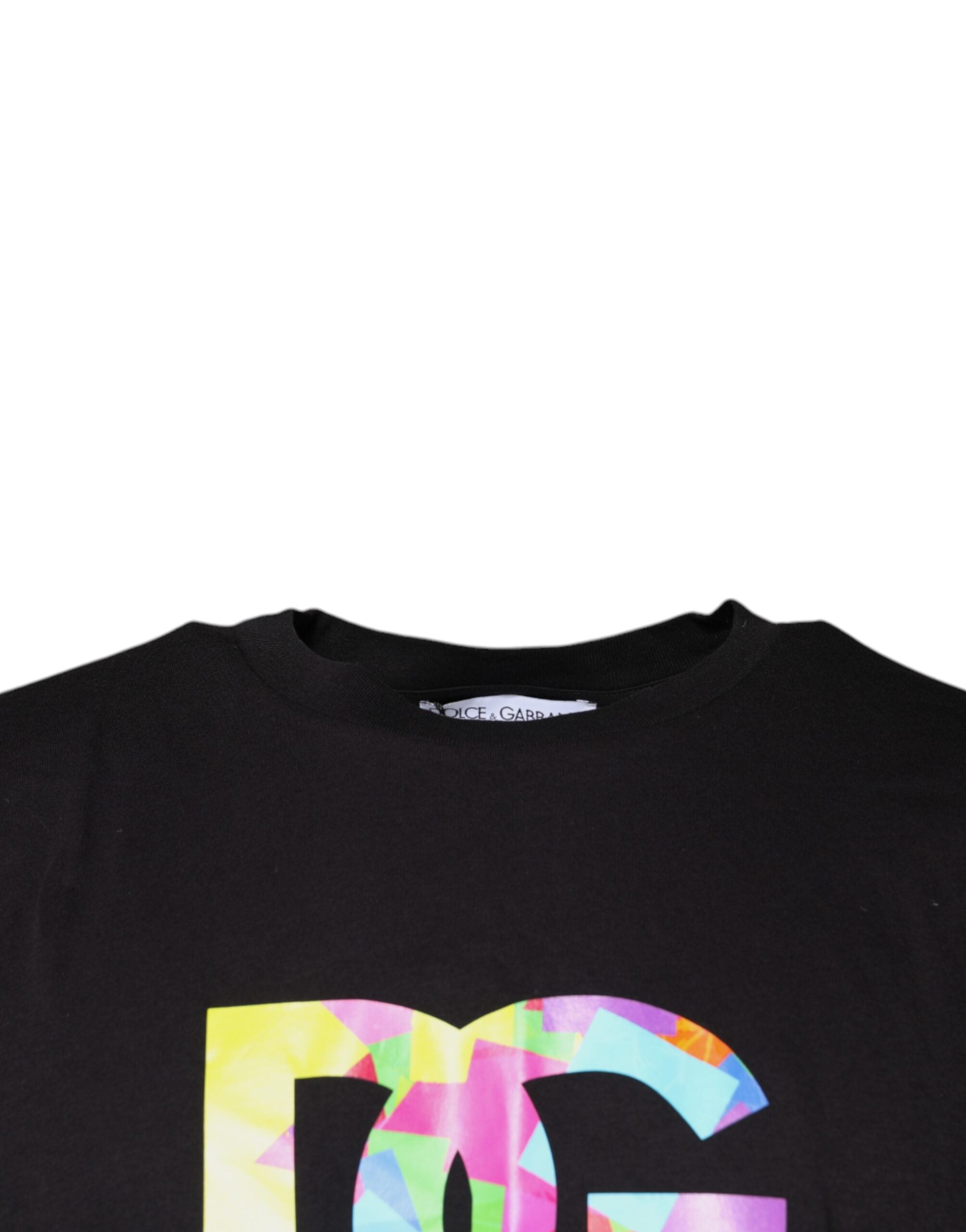 Black Logo Print Cotton Crew Neck T-shirt - ventzia