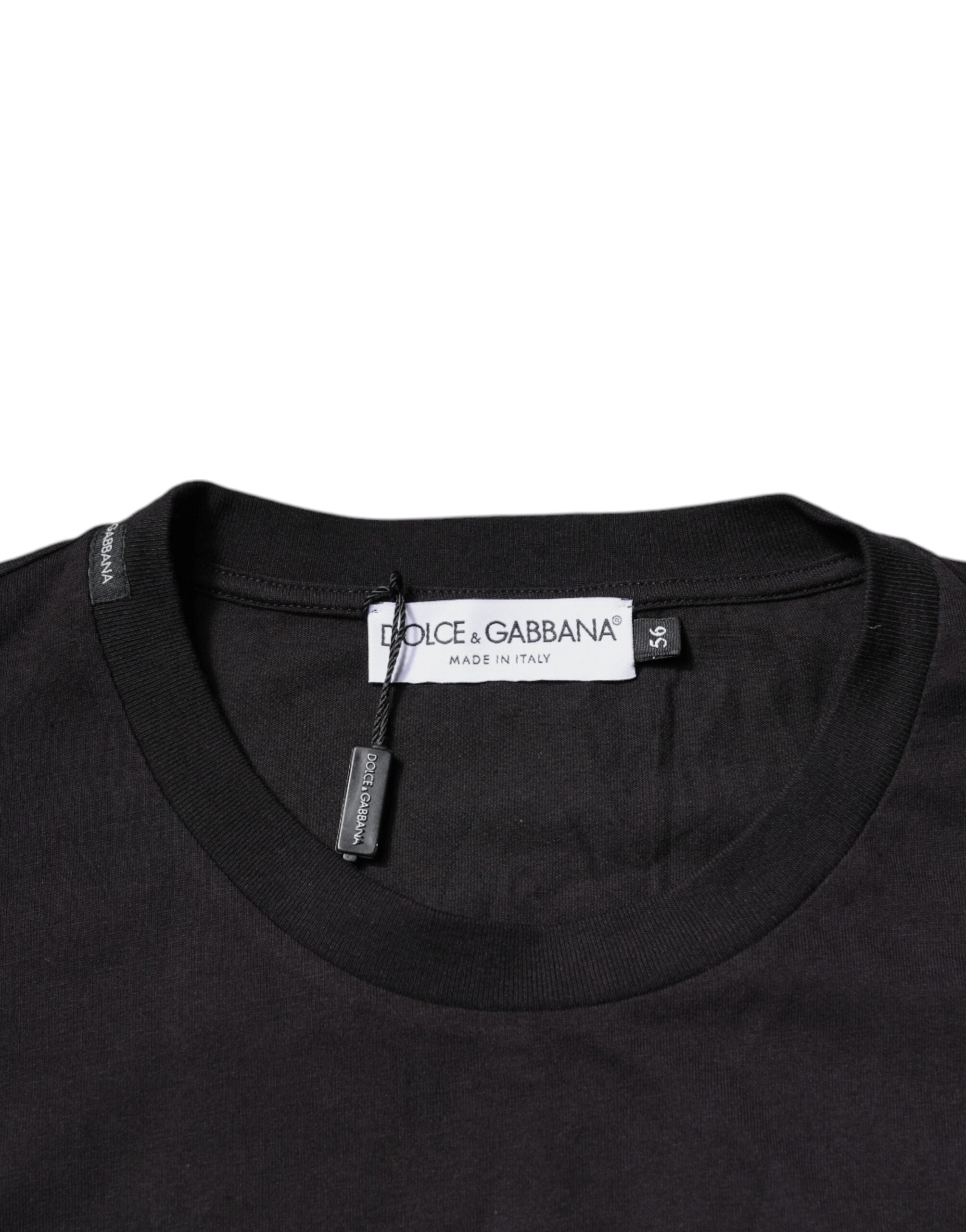 Black Logo Print Cotton Crew Neck T-shirt - ventzia