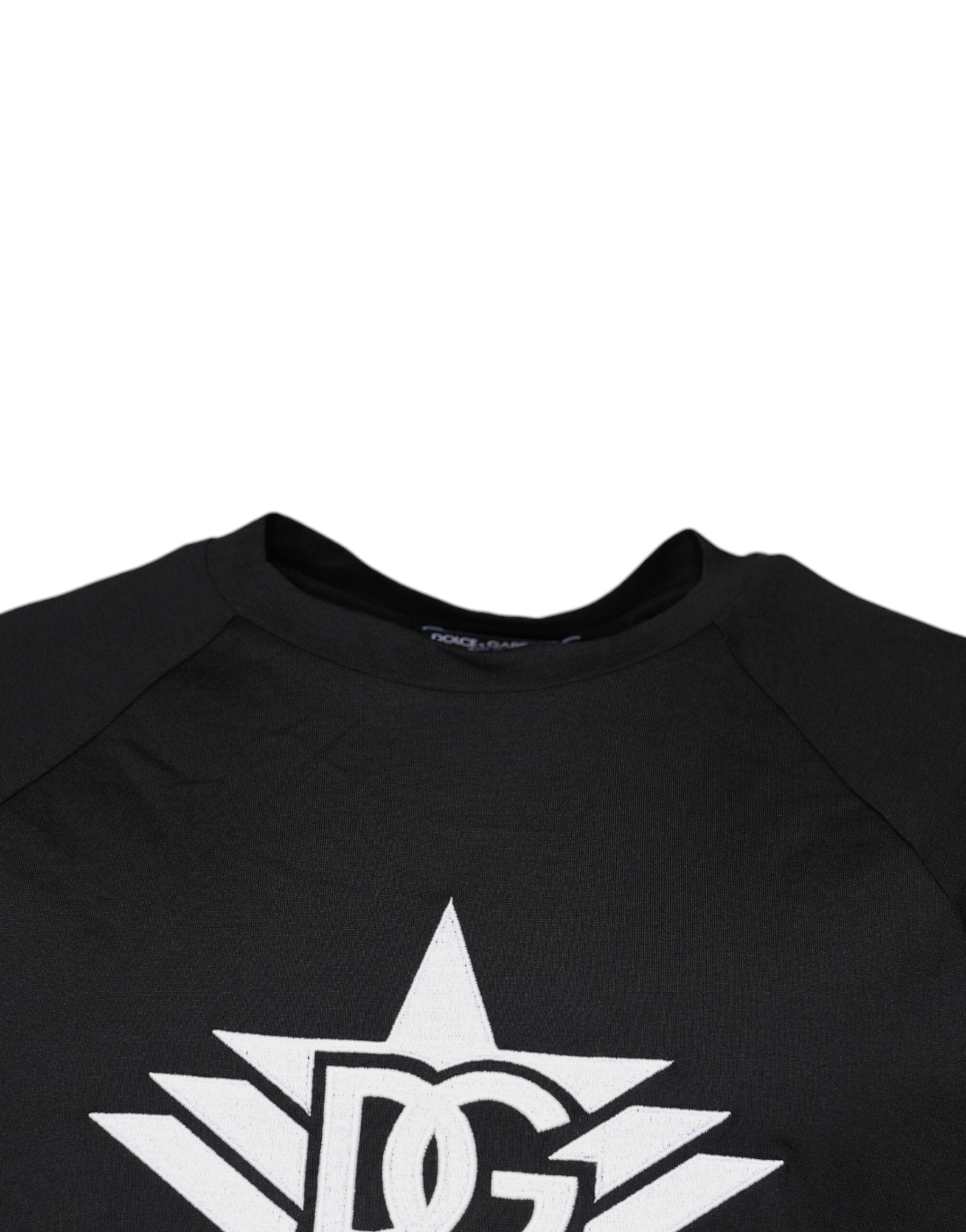 Black Logo Print Cotton Crew Neck T-shirt - ventzia