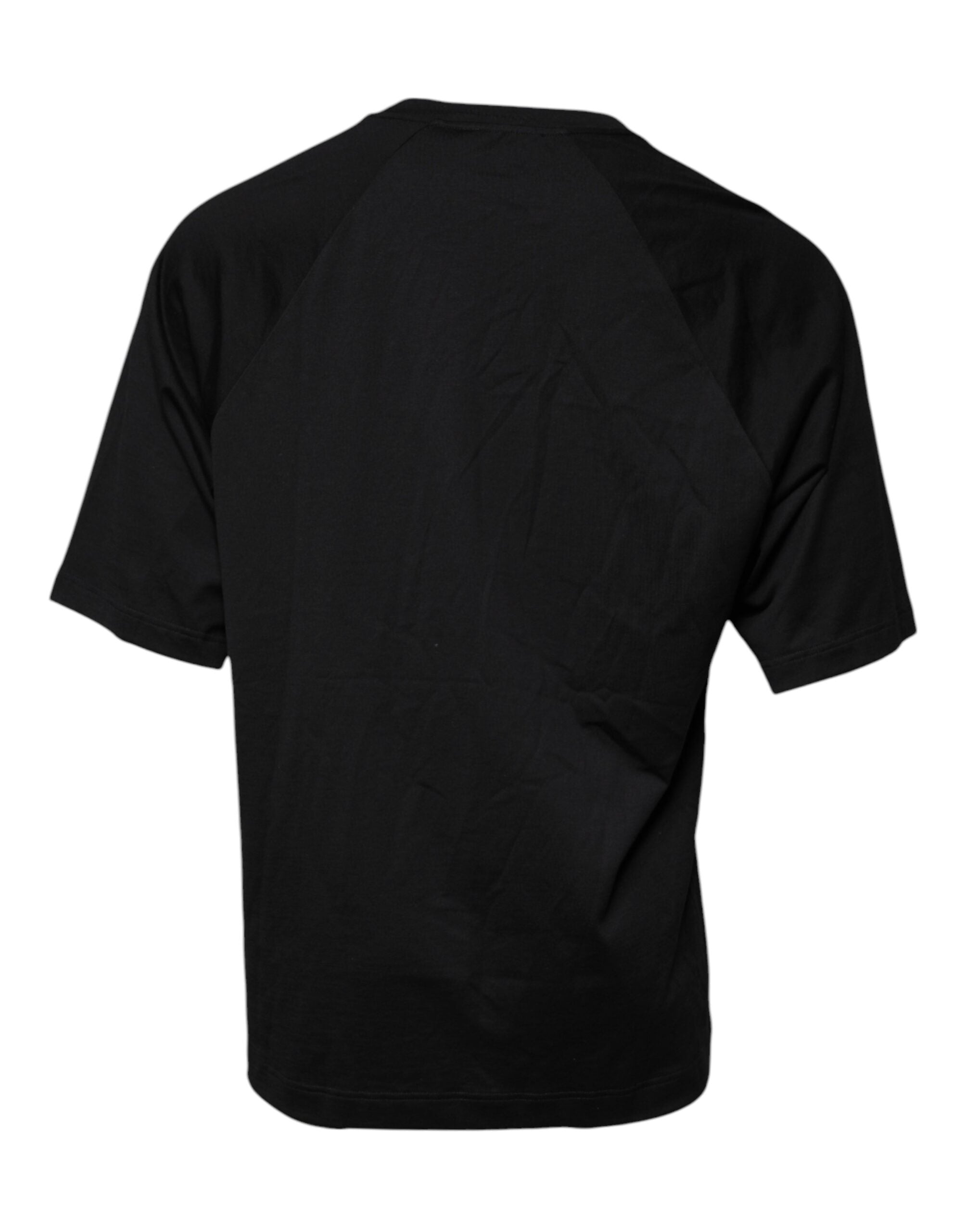 Black Logo Print Cotton Crew Neck T-shirt - ventzia