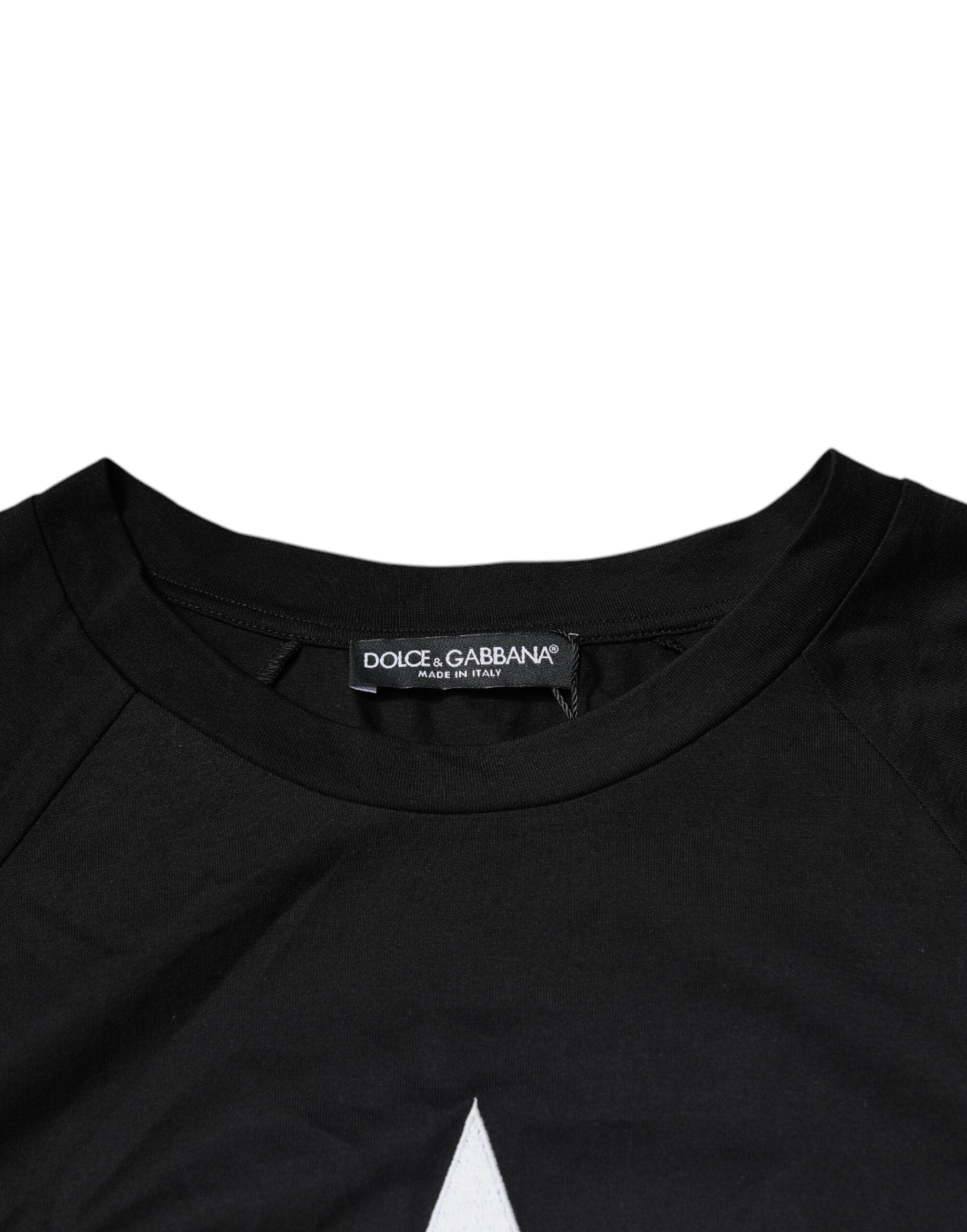 Black Logo Print Cotton Crew Neck T-shirt - ventzia