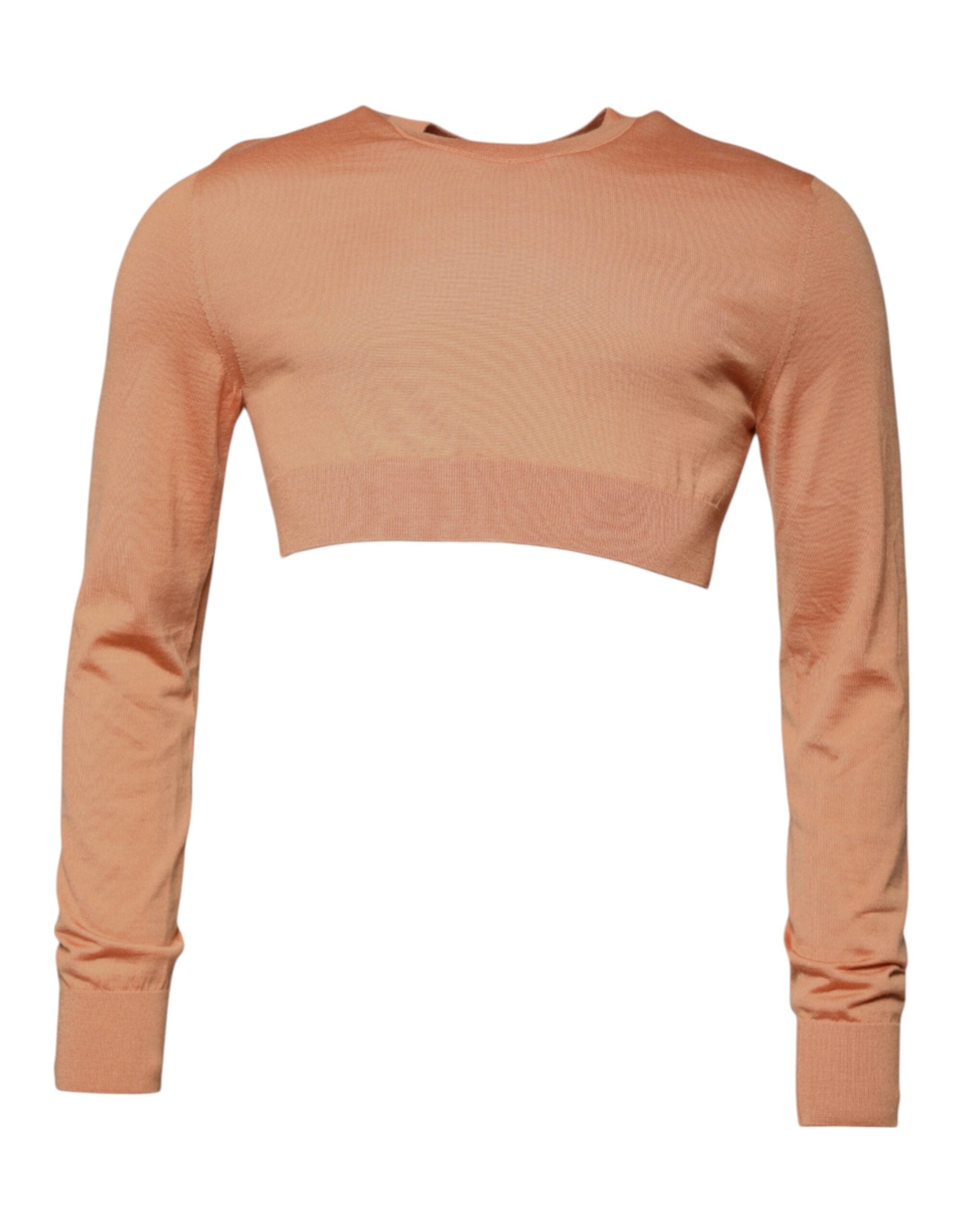 Beige Wool Crewneck Pullover Cropped Sweater - ventzia