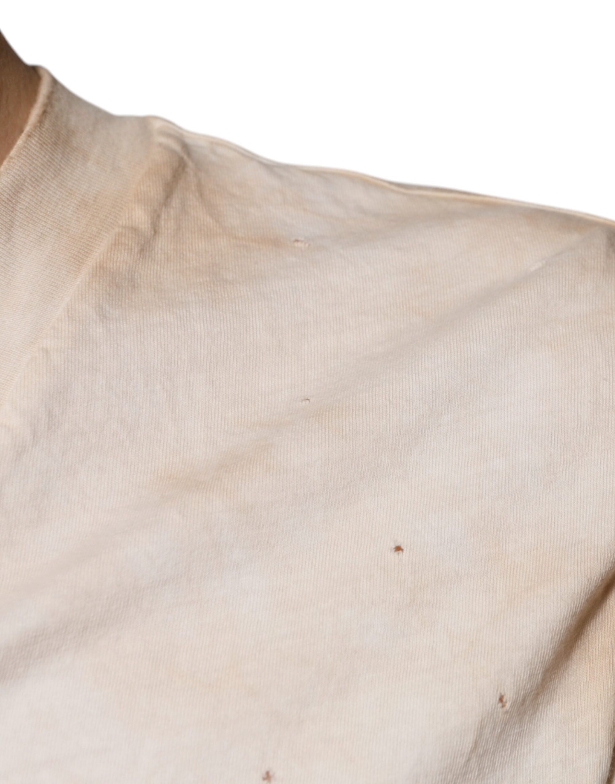 Beige Graphic Print Cotton V-neck T-shirt - ventzia