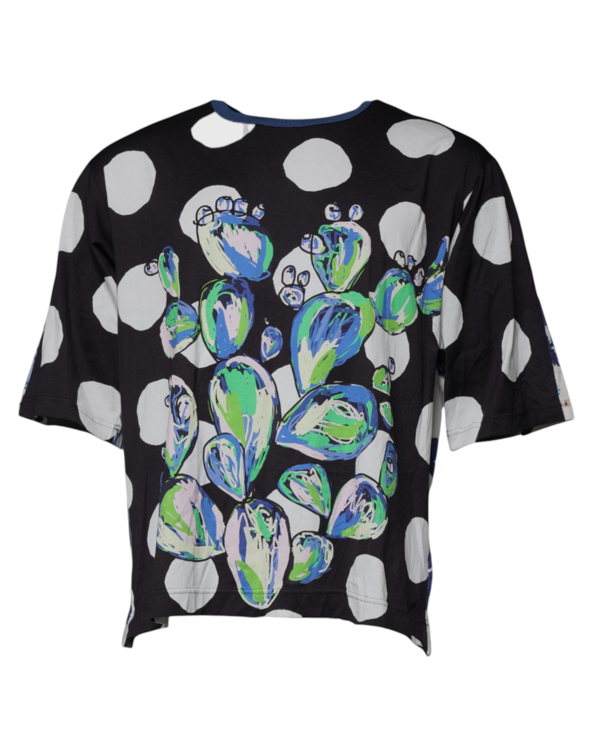 Black White Printed Cotton Crew Neck T-shirt - ventzia