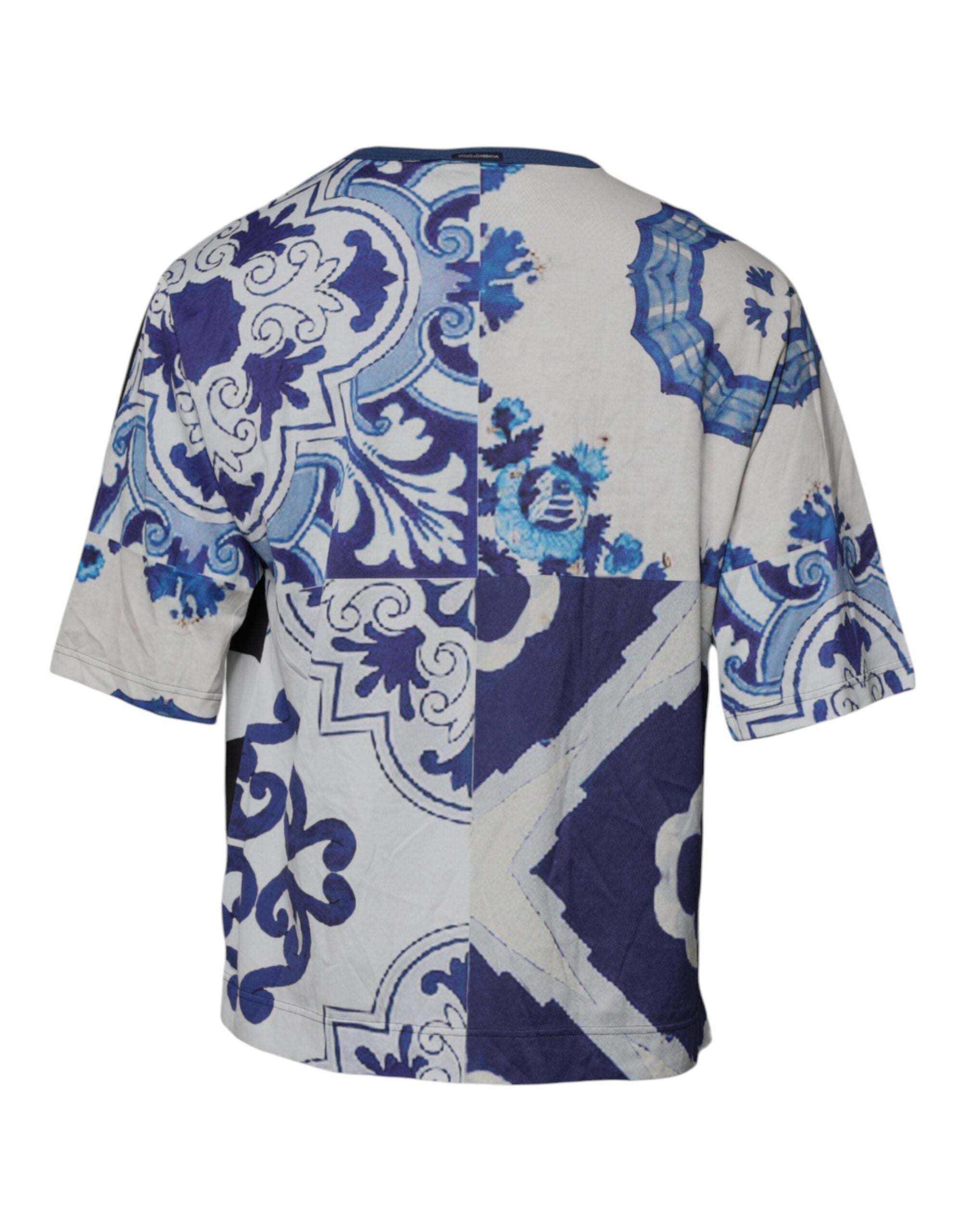 Black White Printed Cotton Crew Neck T-shirt - ventzia