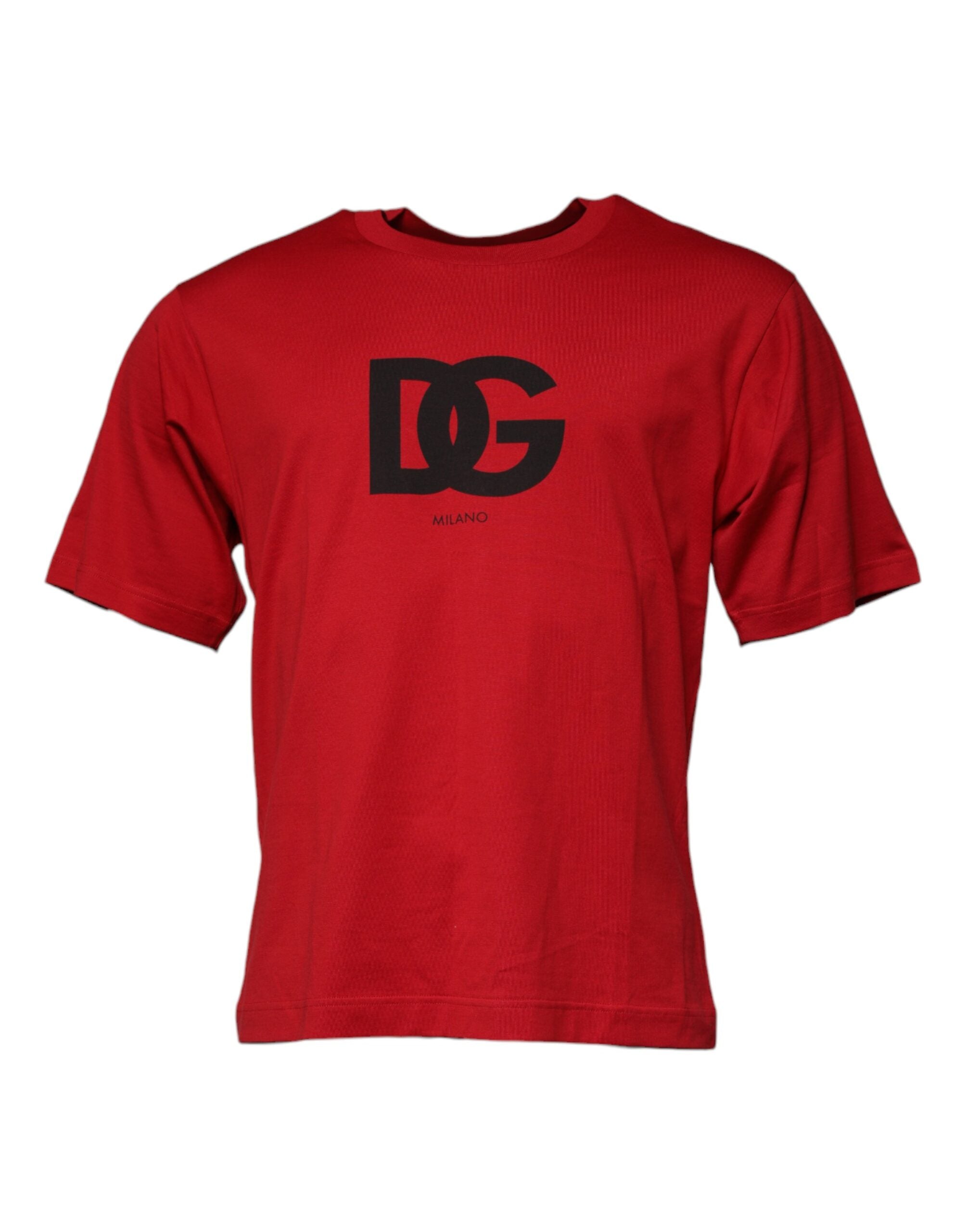 Red Logo Print Cotton Crew Neck T-shirt - ventzia