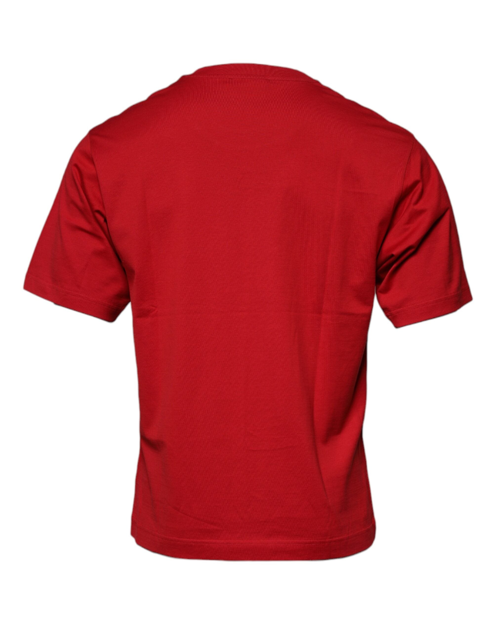Red Logo Print Cotton Crew Neck T-shirt - ventzia
