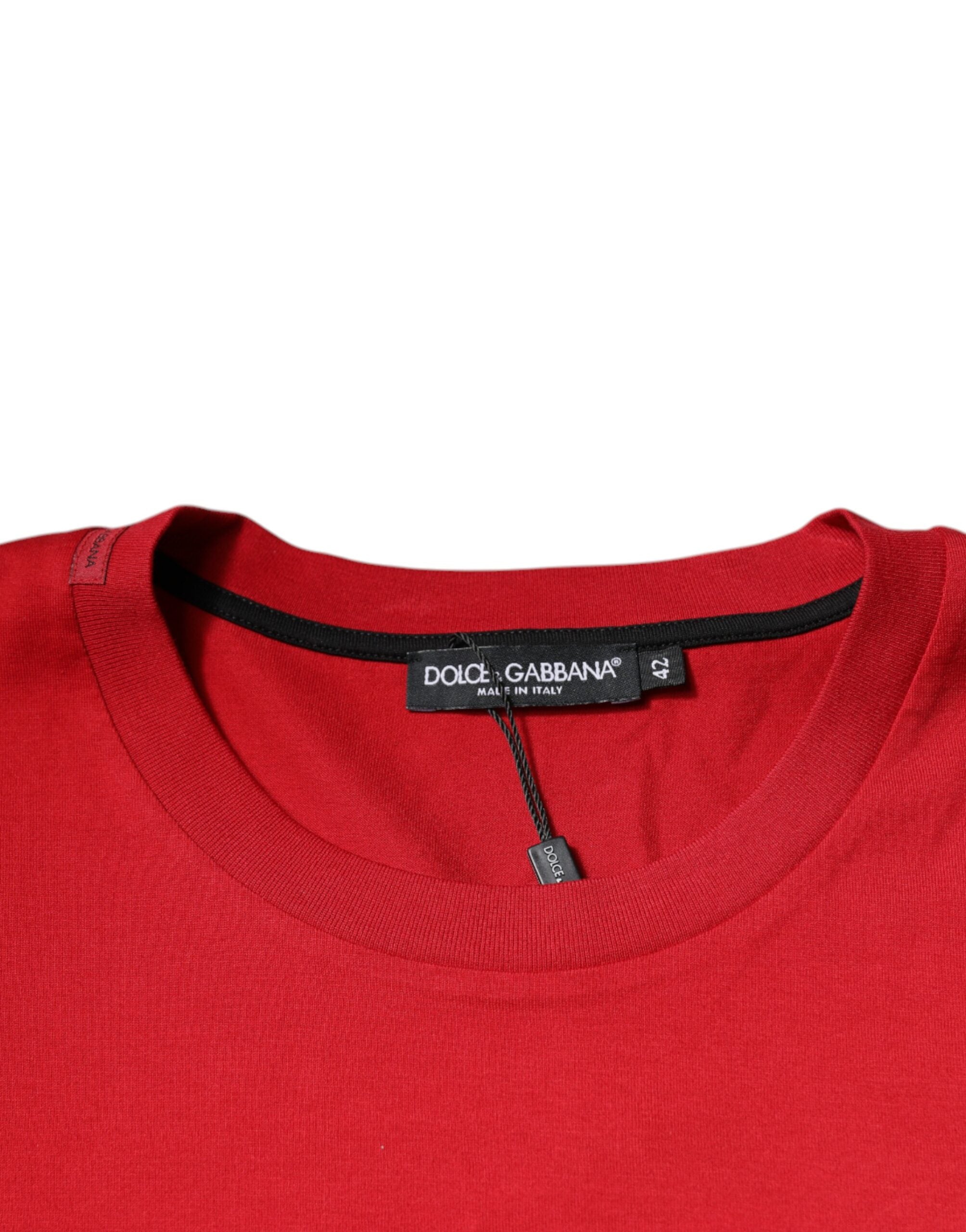 Red Logo Print Cotton Crew Neck T-shirt - ventzia