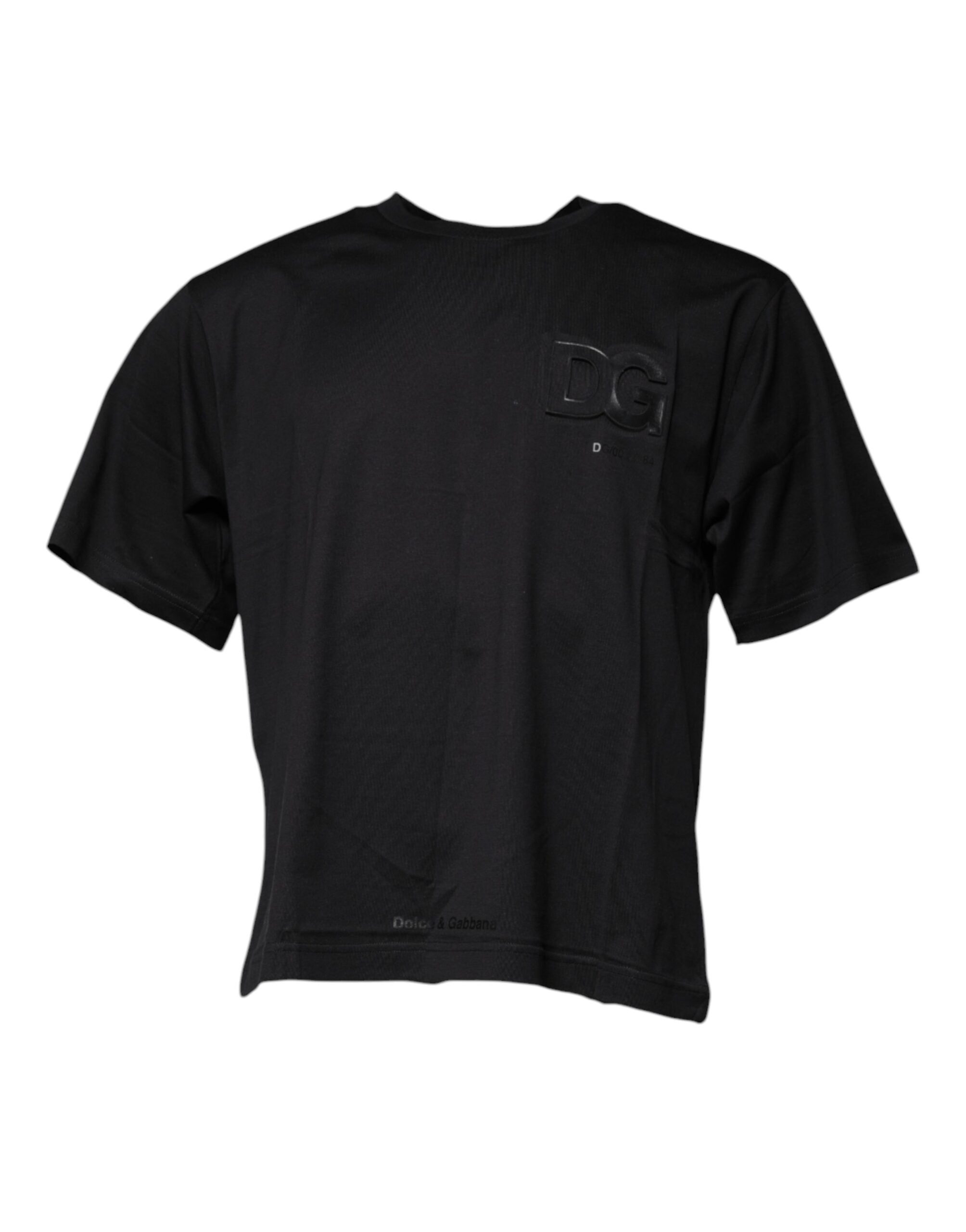 Black DG Logo Print Cotton Crew Neck T-shirt - ventzia