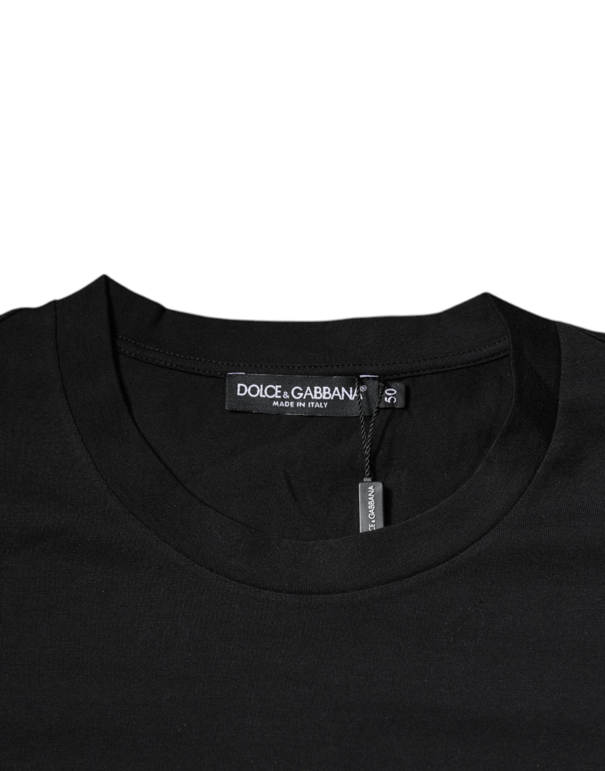 Black DG Logo Print Cotton Crew Neck T-shirt - ventzia