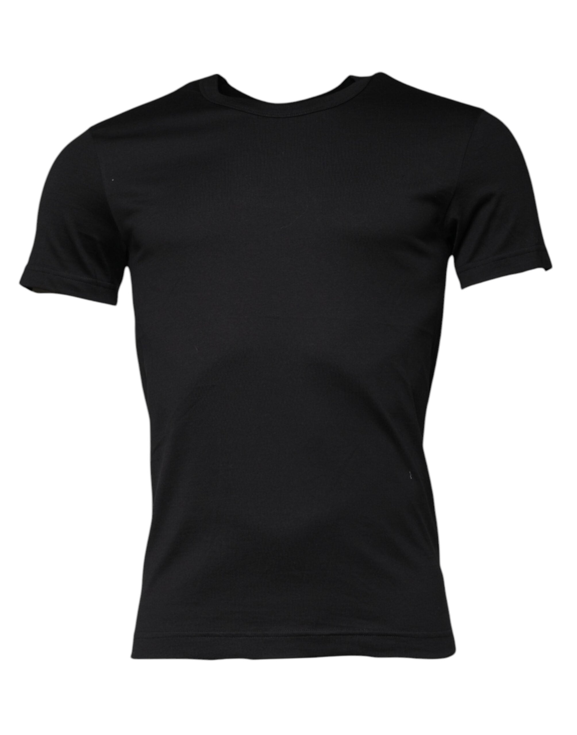 Black Cotton Crew Neck Short Sleeves T-shirt - ventzia