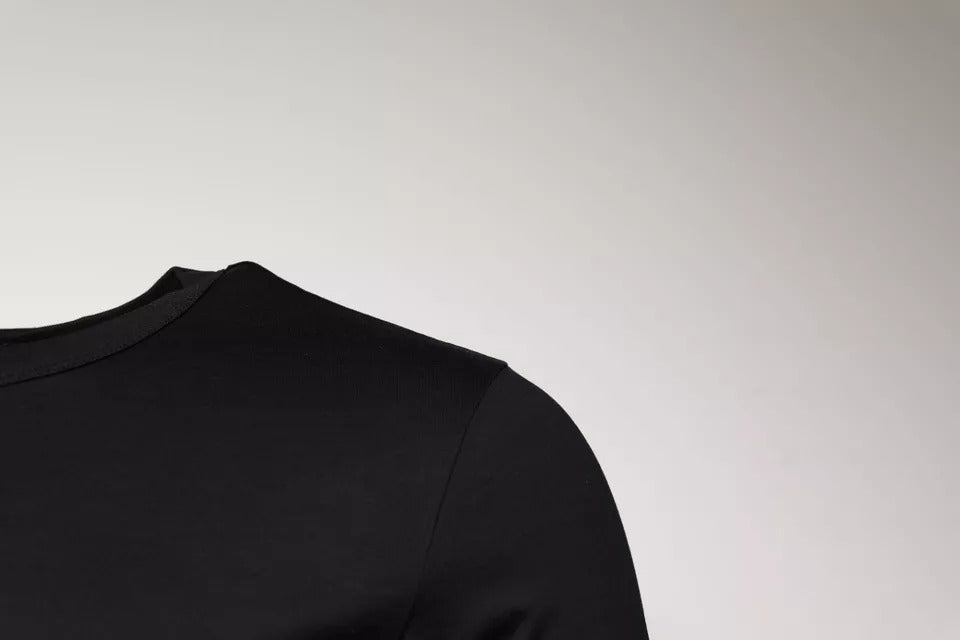 Black Cotton Crew Neck Short Sleeves T-shirt - ventzia