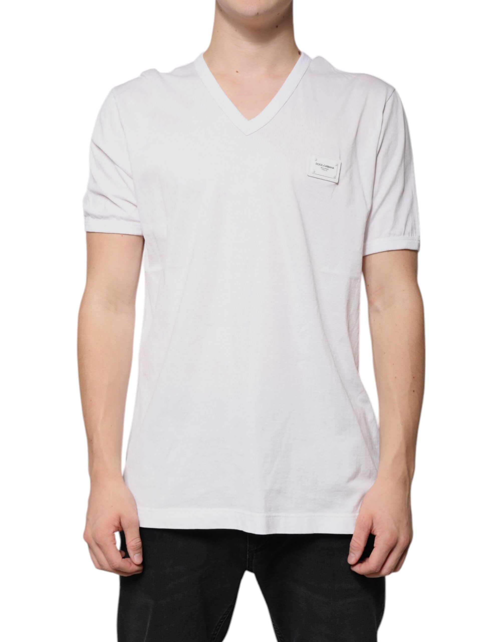White Logo V-neck Short Sleeve T-shirt - ventzia