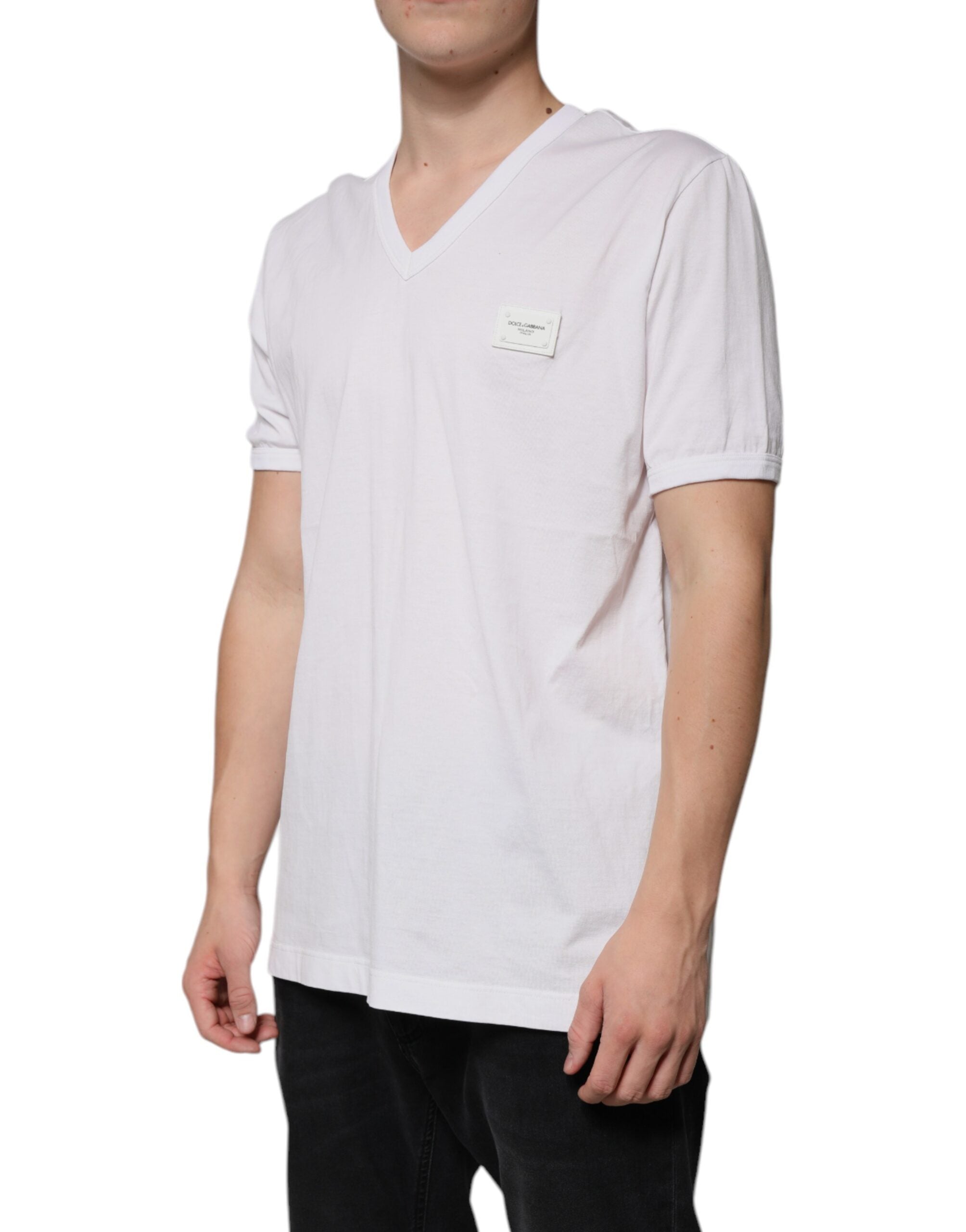White Logo V-neck Short Sleeve T-shirt - ventzia