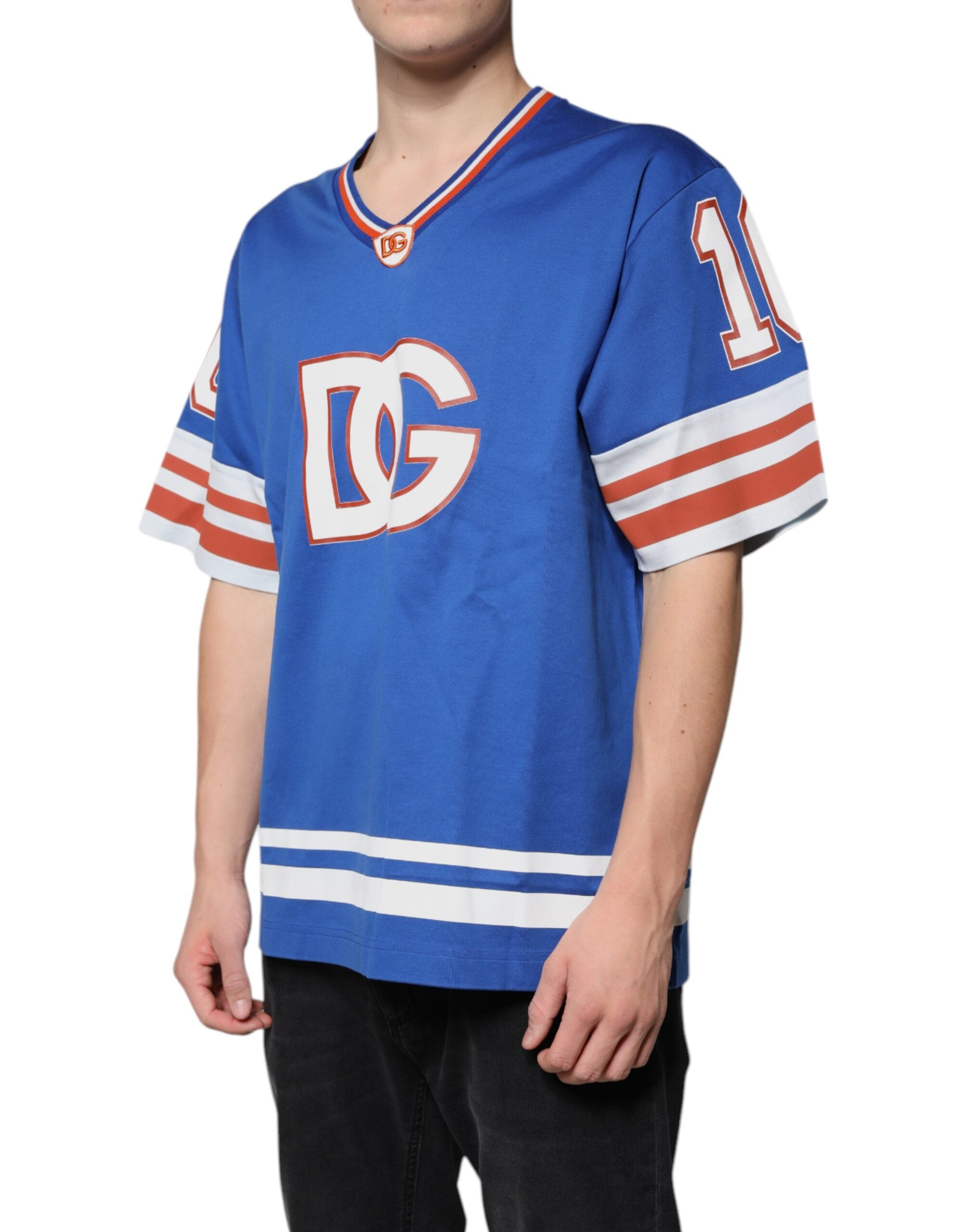 Blue Logo V-neck Short Sleeve T-shirt - ventzia