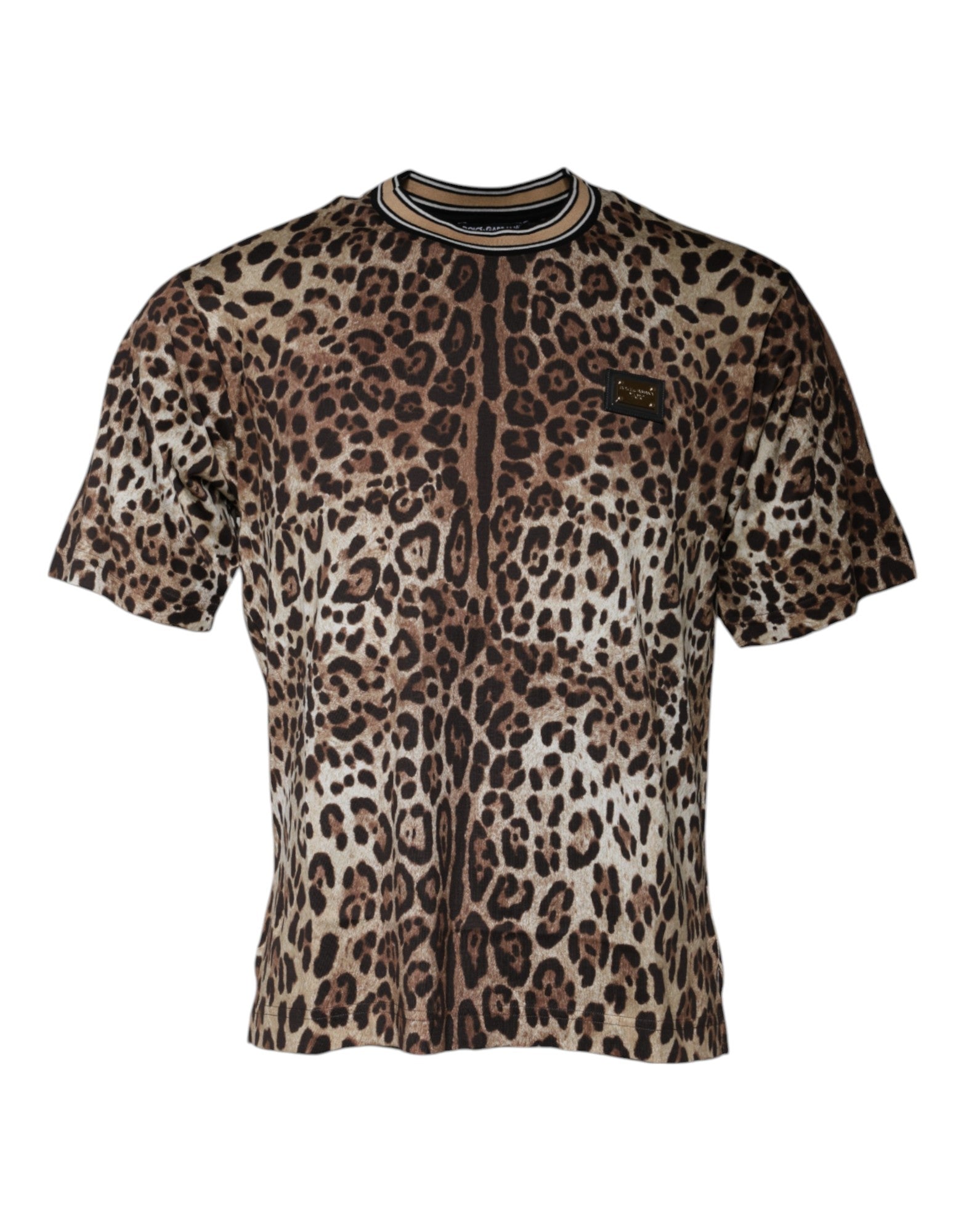 Brown Leopard Crew Neck Short Sleeve T-shirt - ventzia