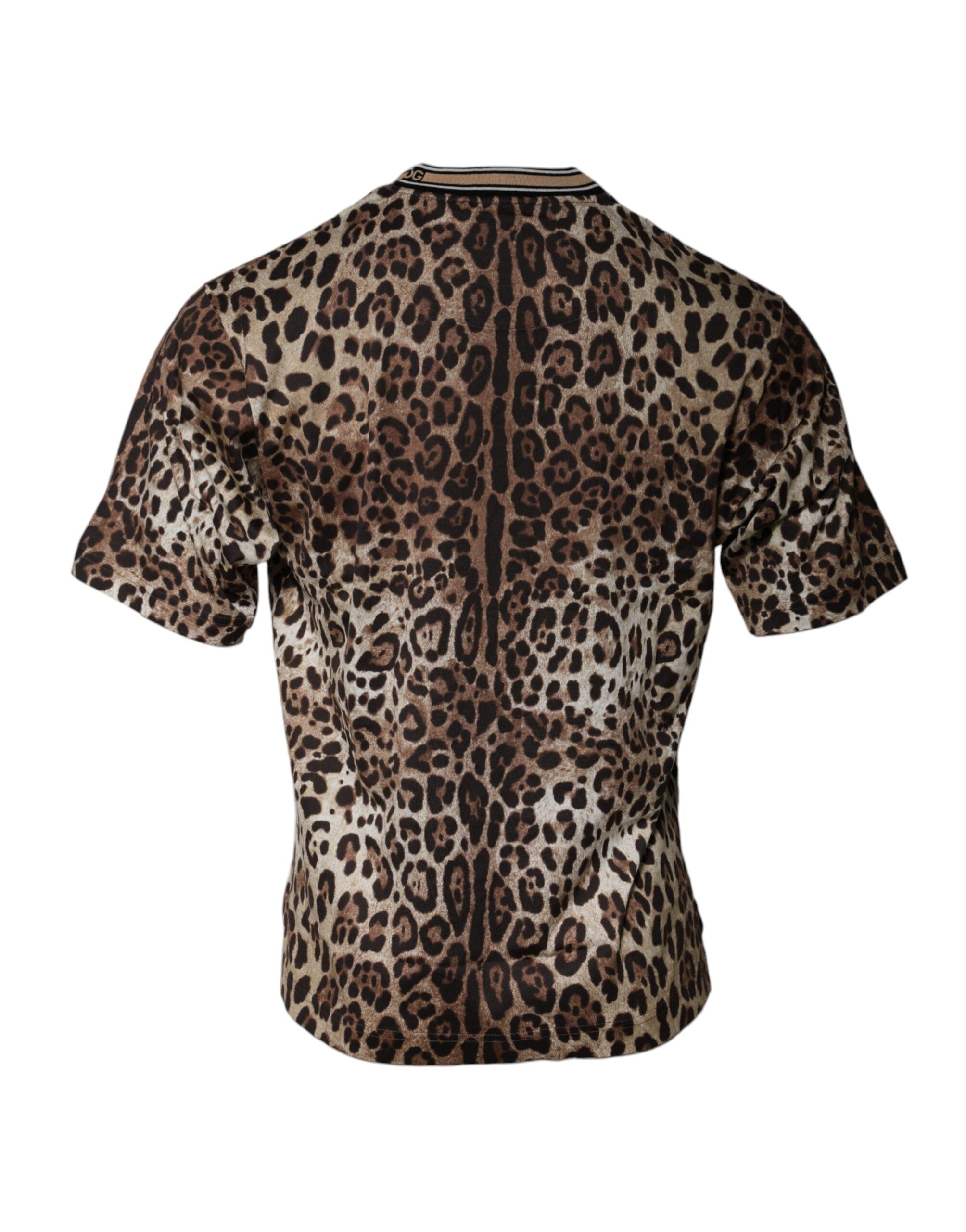 Brown Leopard Crew Neck Short Sleeve T-shirt - ventzia