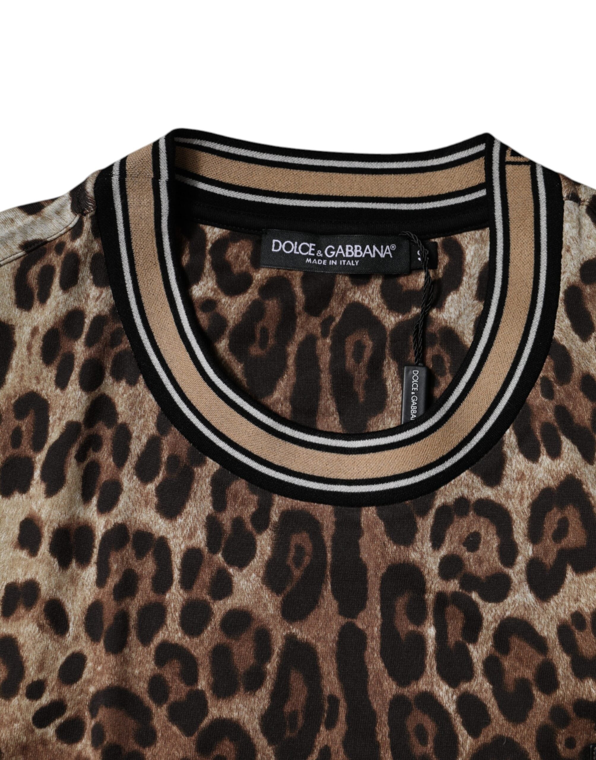 Brown Leopard Crew Neck Short Sleeve T-shirt - ventzia