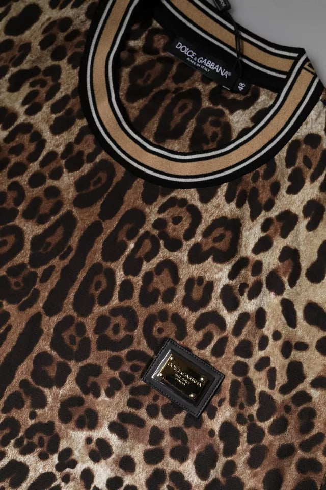 Brown Leopard Crew Neck Short Sleeve T-shirt - ventzia