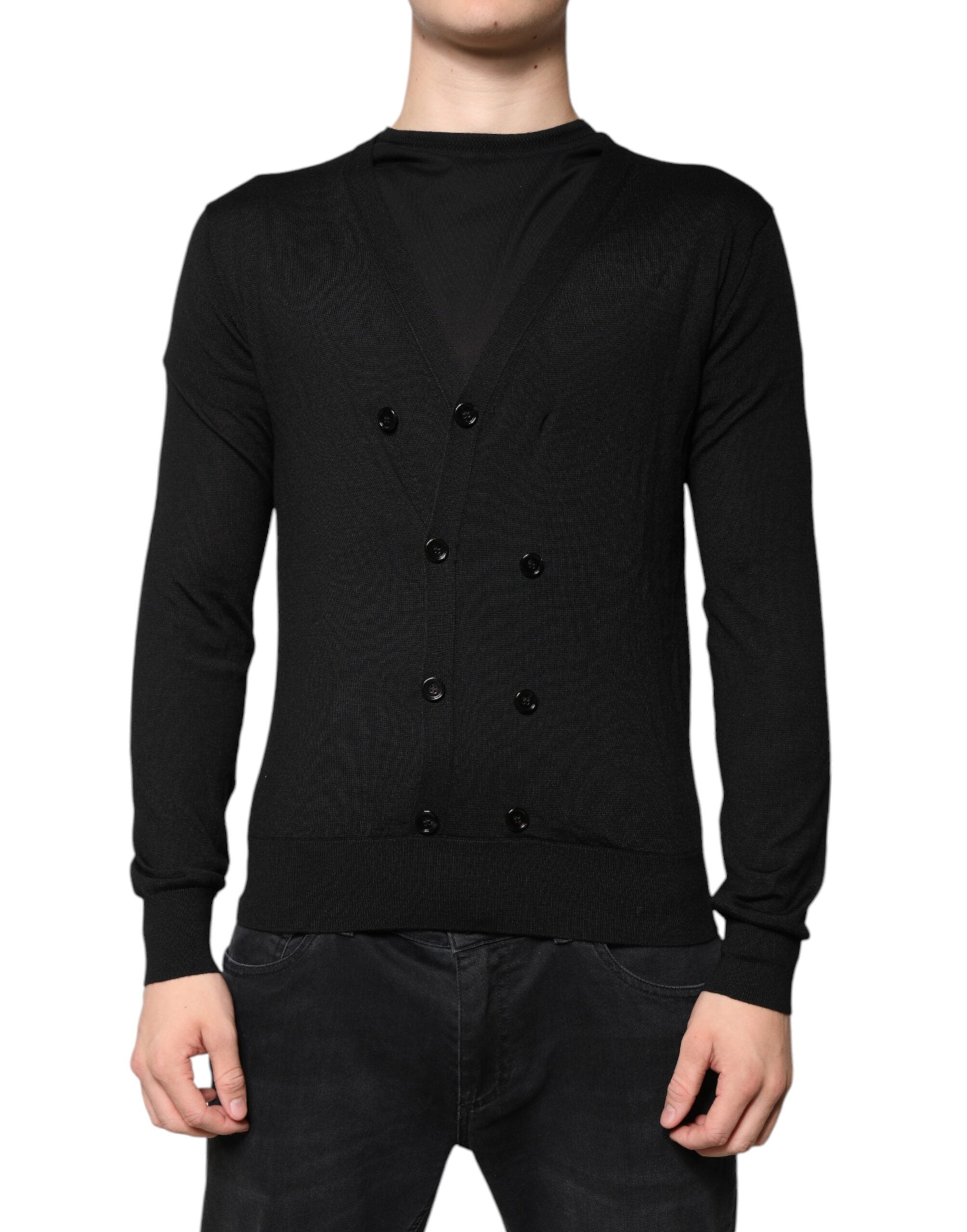 Black Cashmere Button Down Cardigan Sweater - ventzia