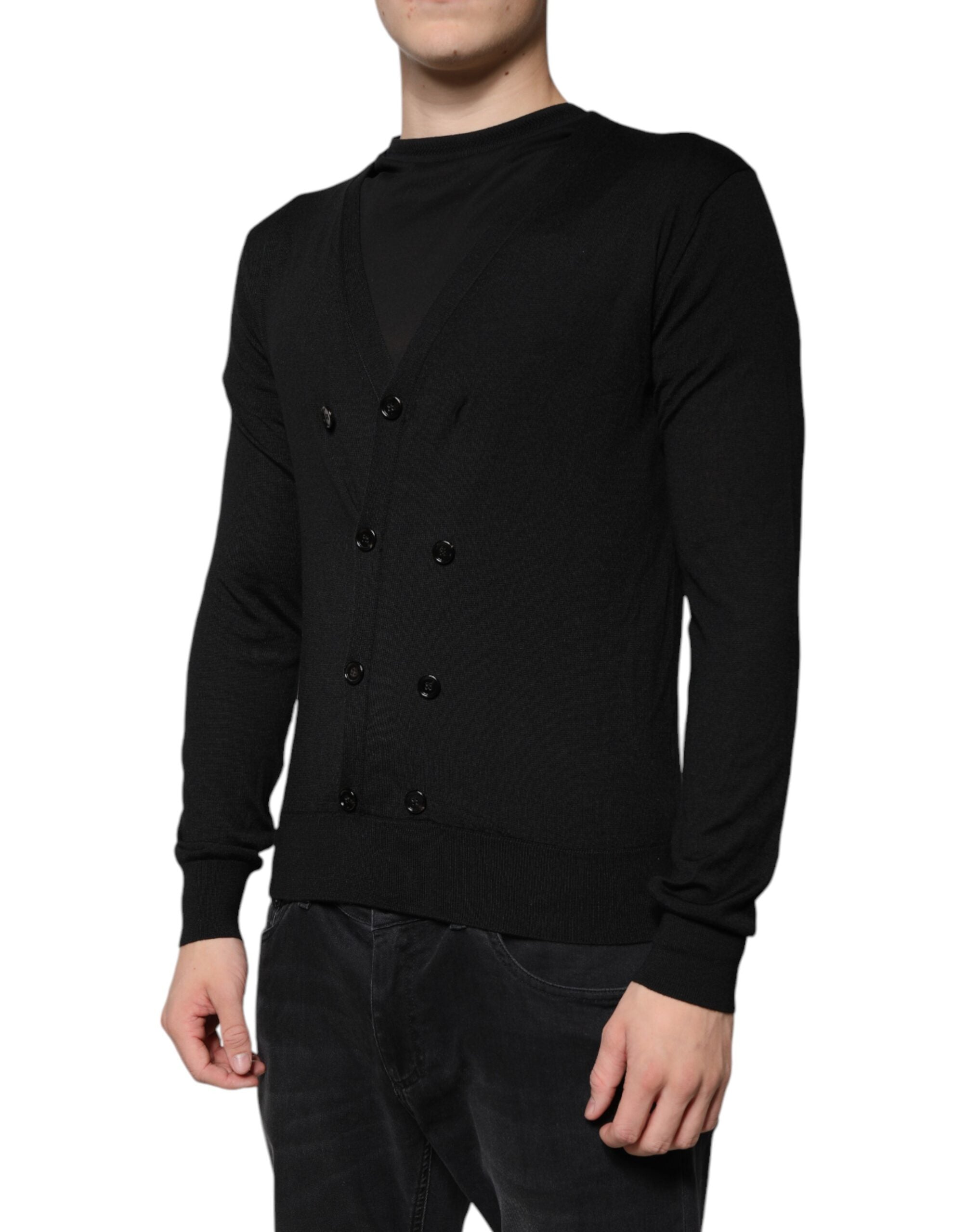 Black Cashmere Button Down Cardigan Sweater - ventzia