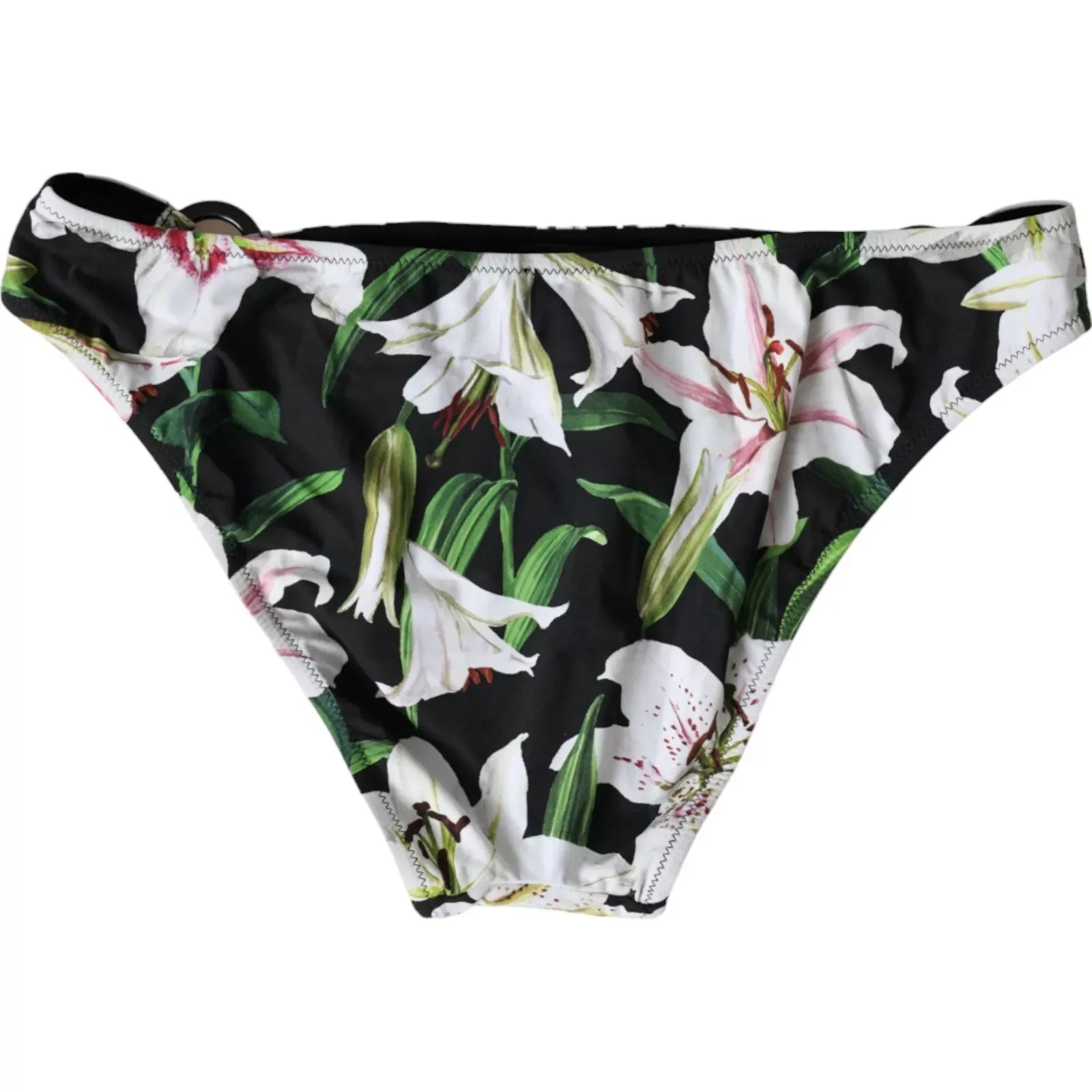 Black Lily Print Swimwear Bottom Beachwear Bikini - ventzia