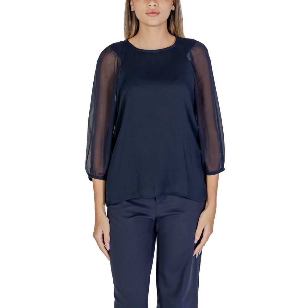 Blue Polyester Blouse - ventzia