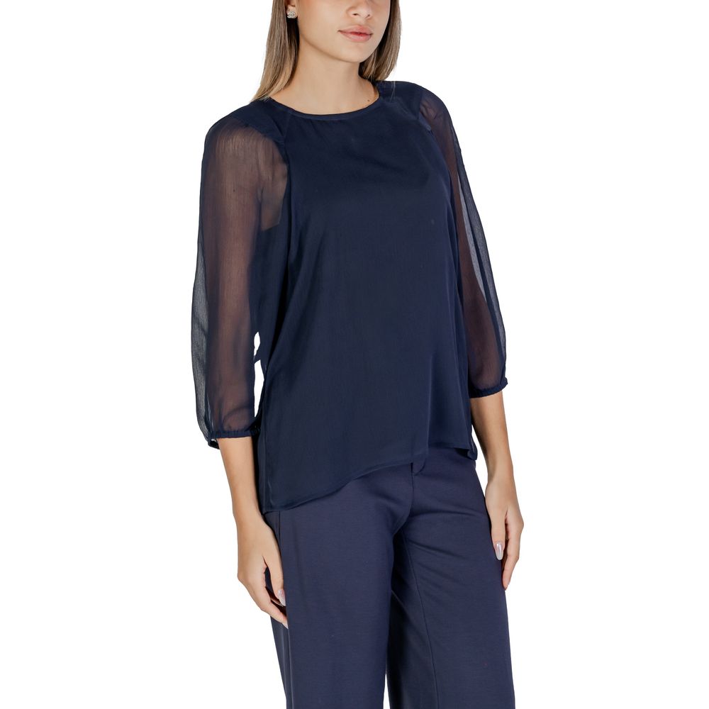 Blue Polyester Blouse - ventzia