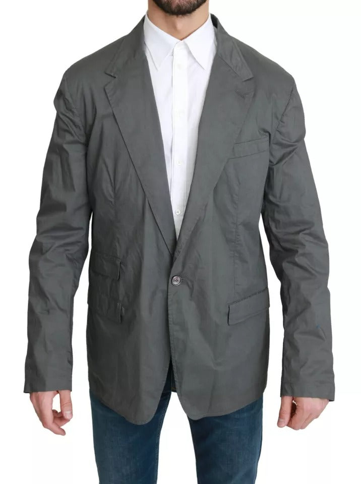 Gray Cotton Single Breasted Formal Blazer - ventzia
