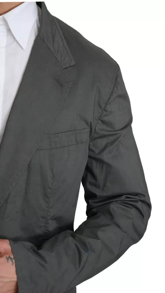 Gray Cotton Single Breasted Formal Blazer - ventzia