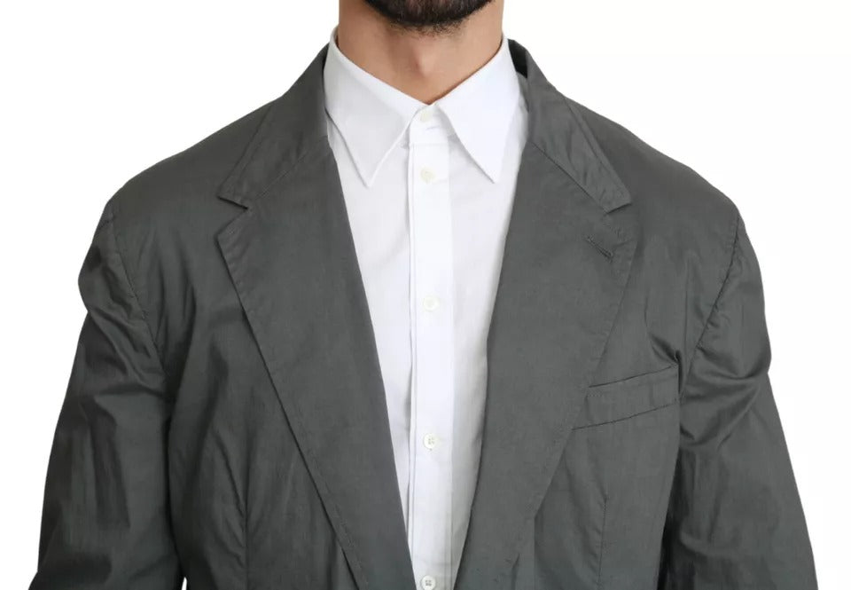 Gray Cotton Single Breasted Formal Blazer - ventzia