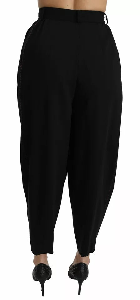 Black Wool High Waist Pleat Front Cropped Pants - ventzia