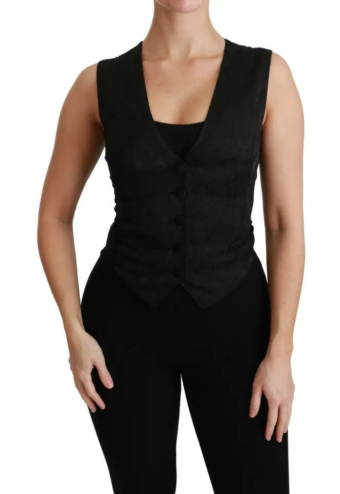 Black Lace Waistcoat Slim Vest Silk Top - ventzia