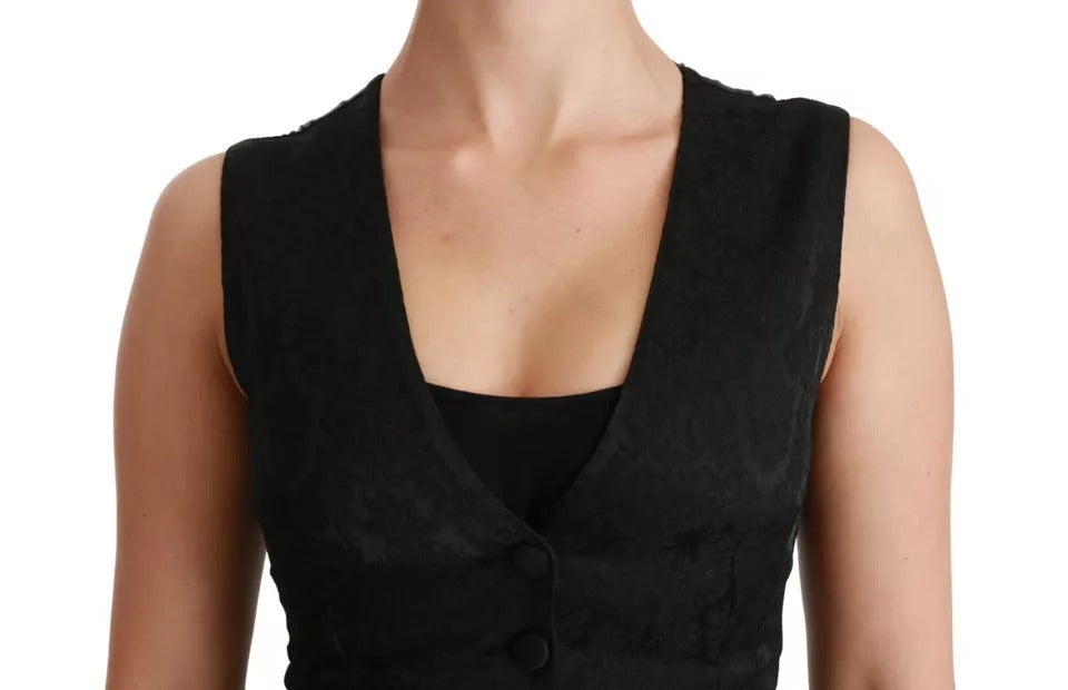 Black Lace Waistcoat Slim Vest Silk Top - ventzia